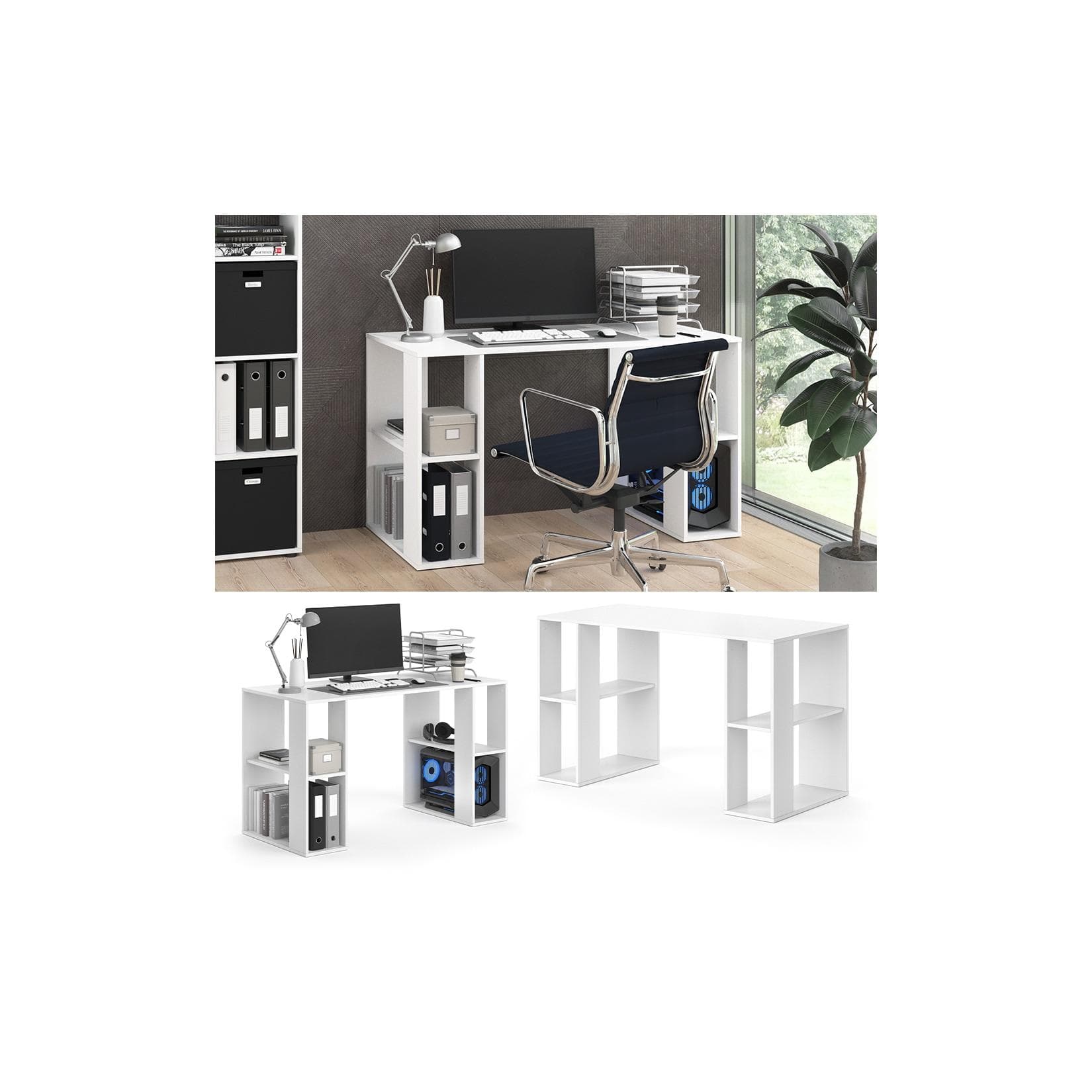 Vicco Schreibtisch Arian Weiß - Funktionaler Homeoffice-Schreibtisch mit Regalen