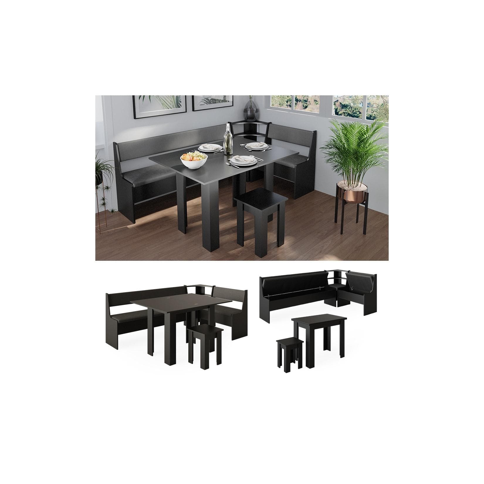 Moderne Eckbankgruppe in Schwarz aus Melaminharz