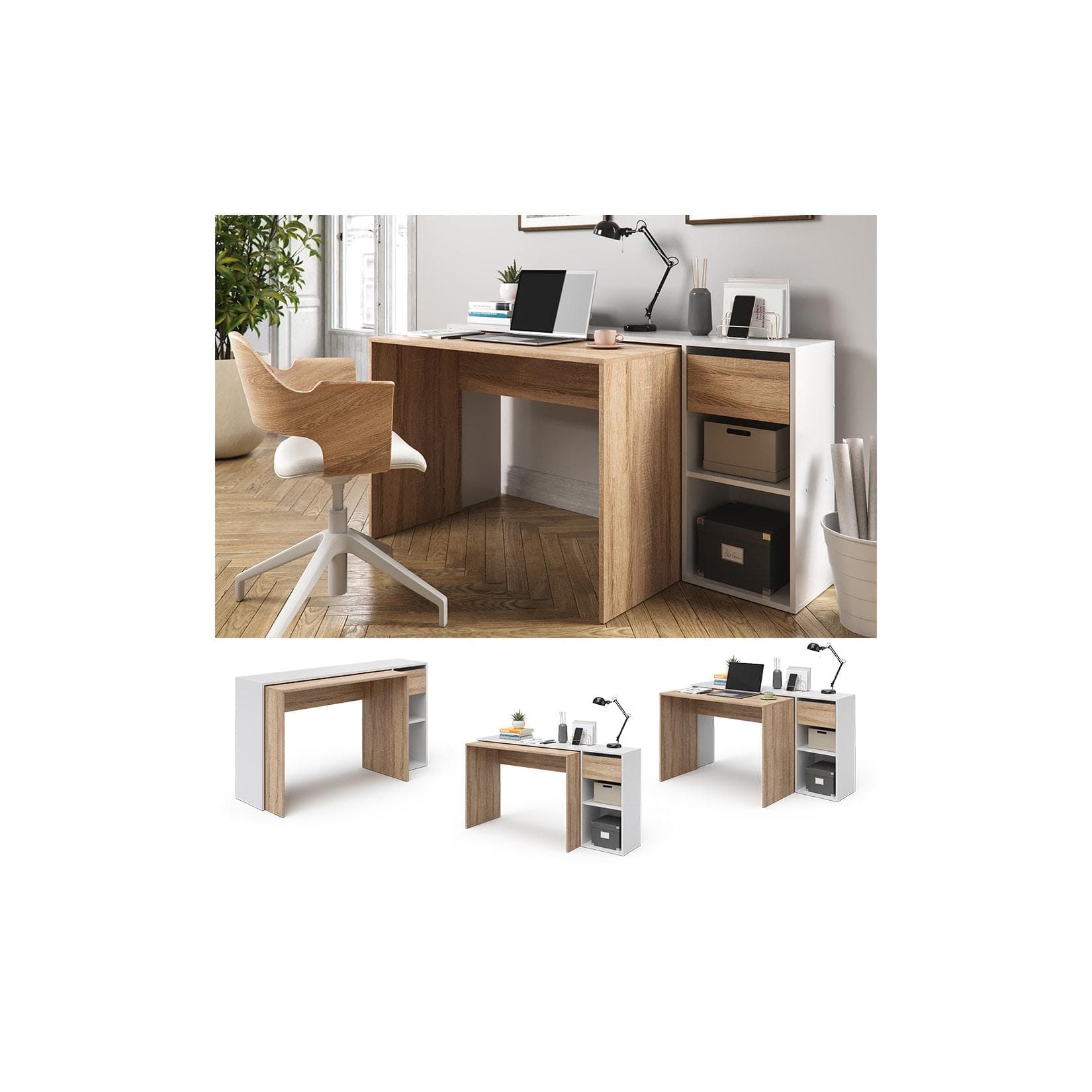 Weißer Schreibtisch mit Sonoma-Akzenten