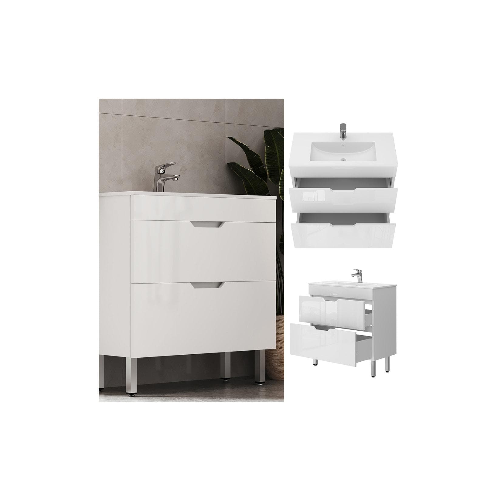 Vicco Badmöbel-Set Clayton Weiß Hochglanz 80 cm Waschtisch