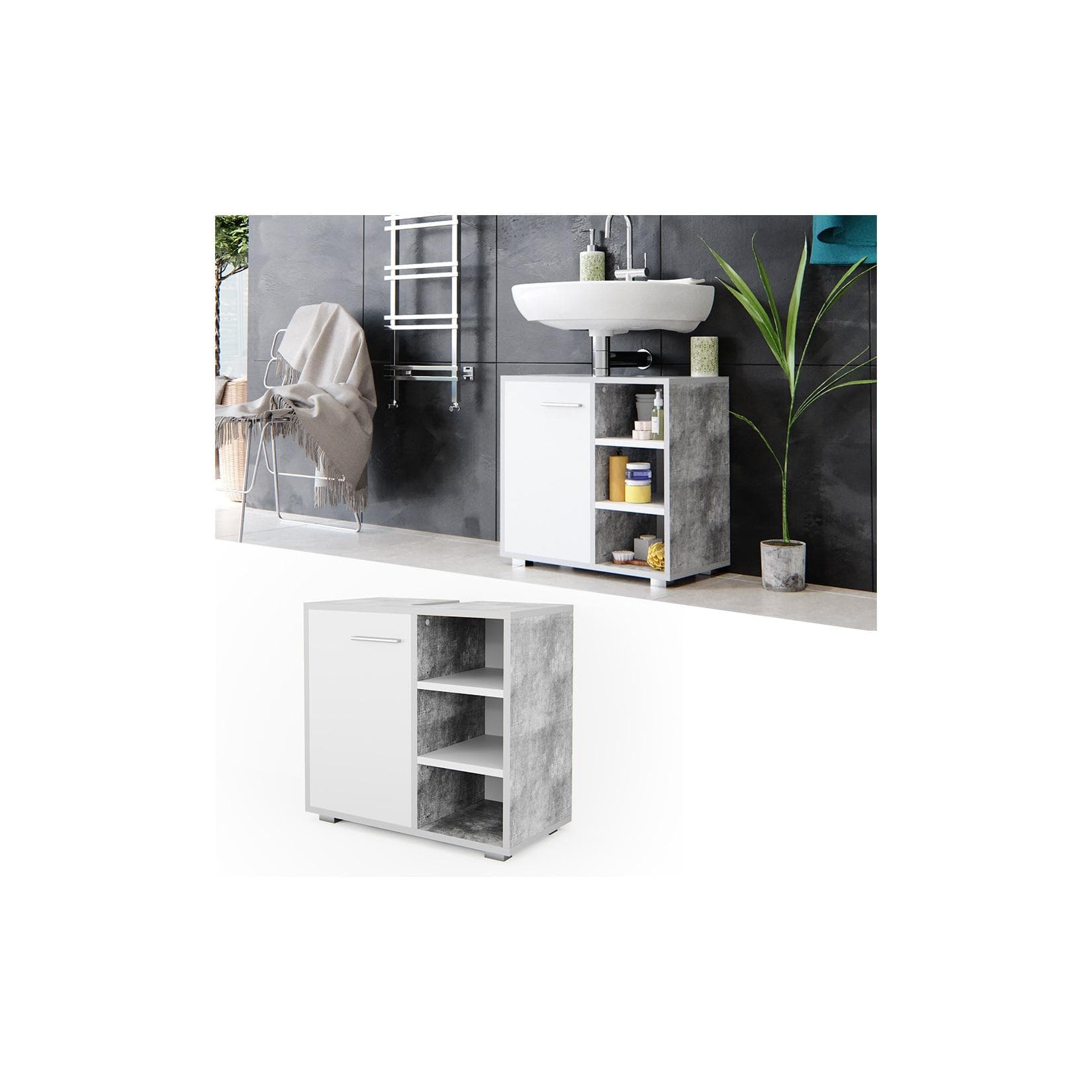 Vicco Waschbeckenunterschrank Perry Weiß/Beton