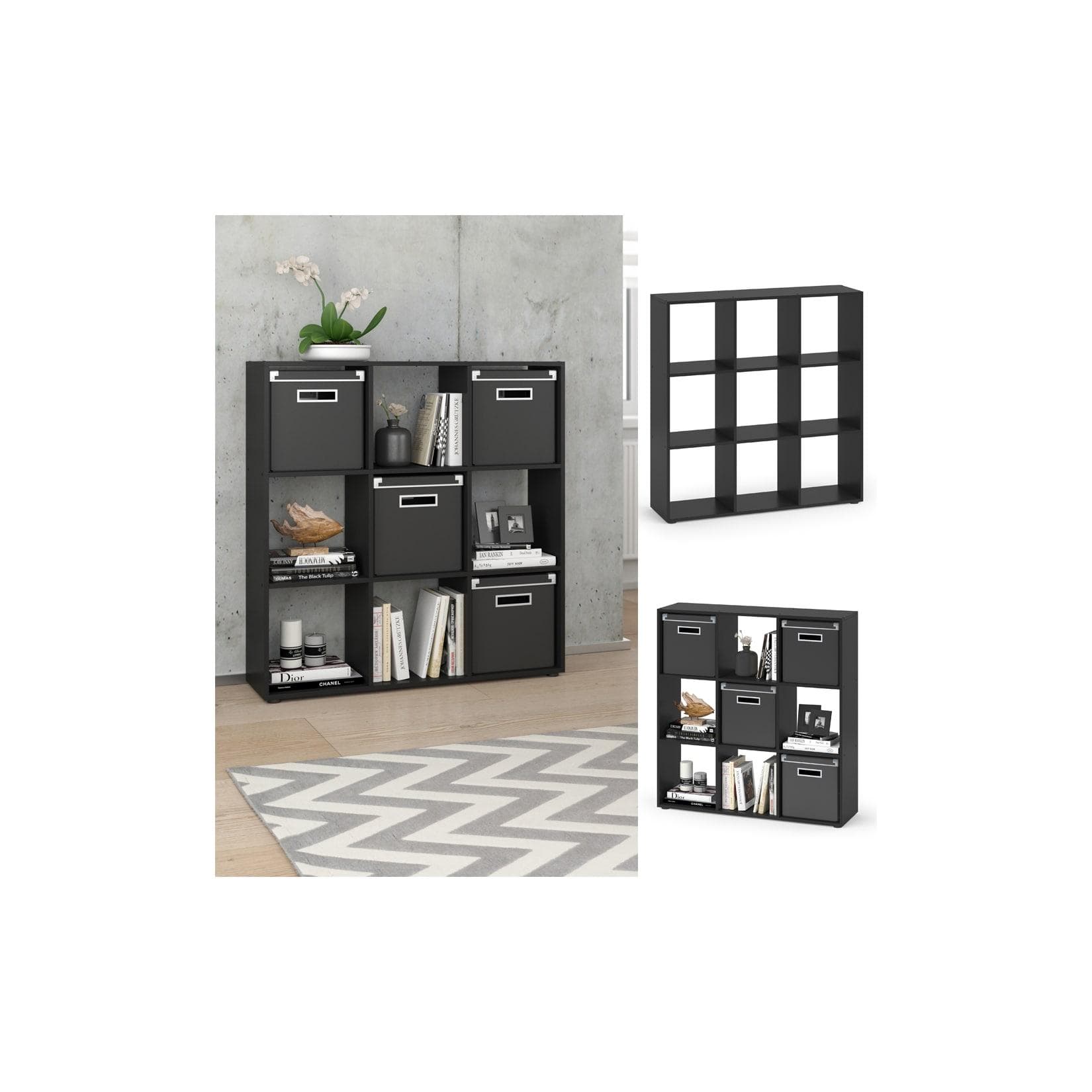 VICCO Raumteiler NOVE 9 Fächer Schwarz - Würfelregal Raumtrenner