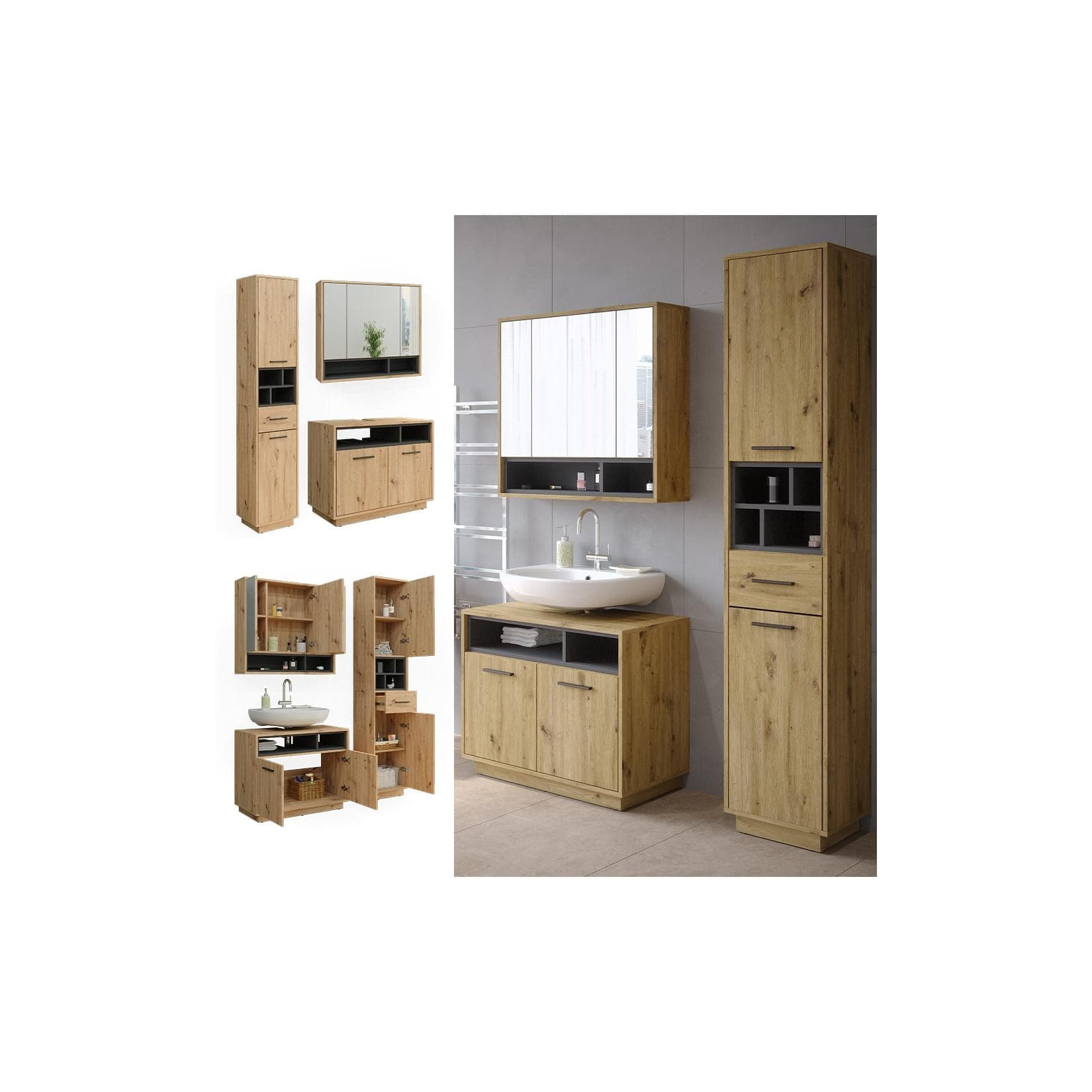 Vicco Badmöbel-Set Beatrice Eiche Anthrazit Modern
