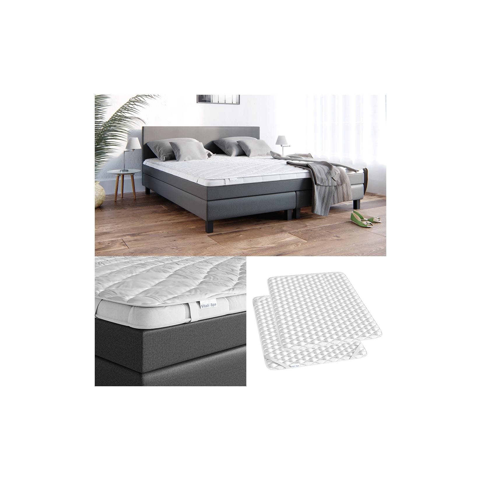 VitaliSpa Topper Matratzenschoner Weiß Microfaser 160x200 cm