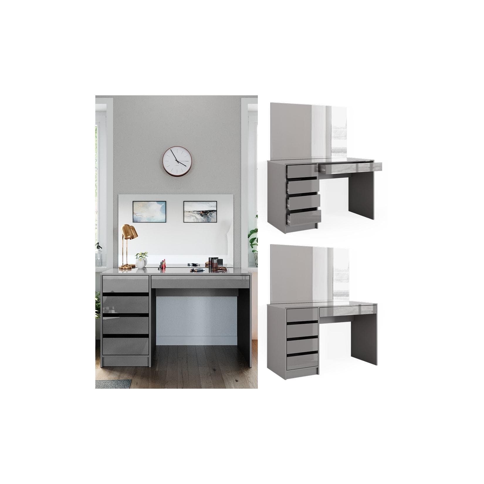 Vicco Schminktisch Sherry Grau Modern Hochglanz mit Spiegel