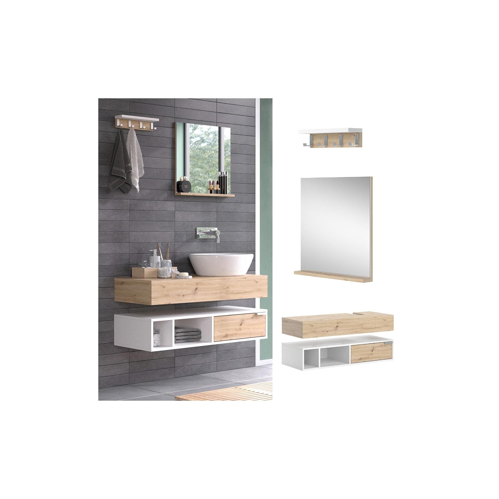 VICCO Badmöbel-Set Henri Weiß Artisan mit Spiegel, Regal und Konsole