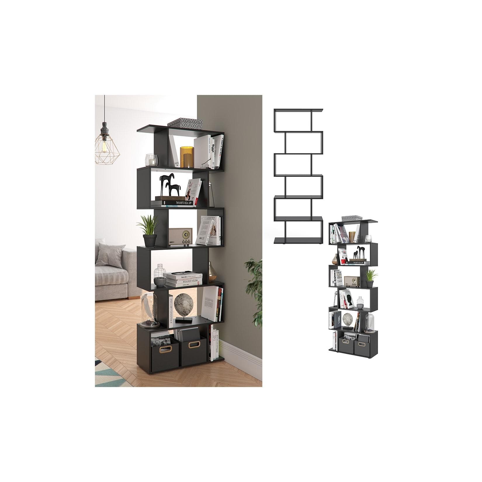 VICCO Raumteiler LEVIO 6 Fächer Schwarz Bücherregal Standregal