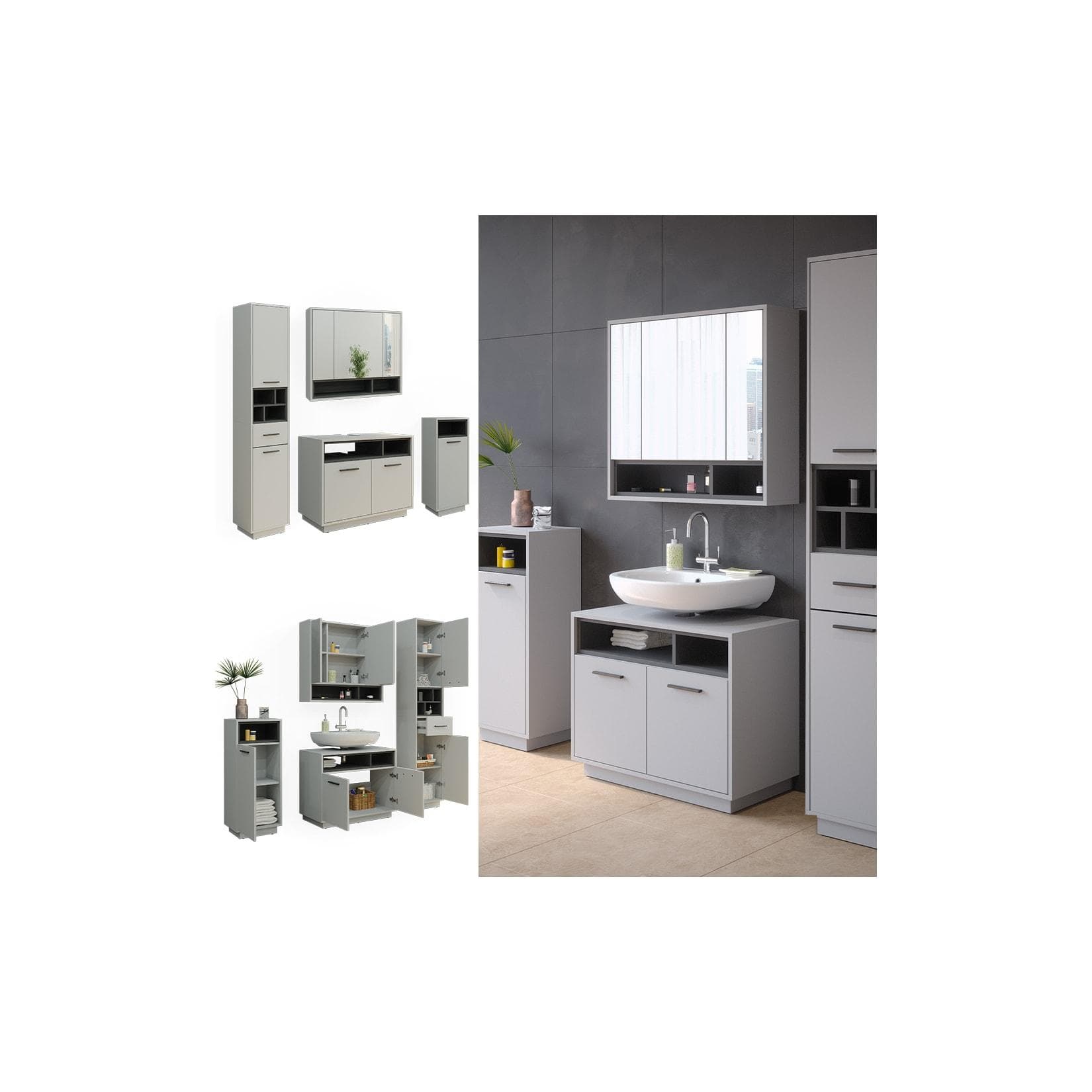 Graues Badmöbel-Set, 4-teilig, Anthrazit