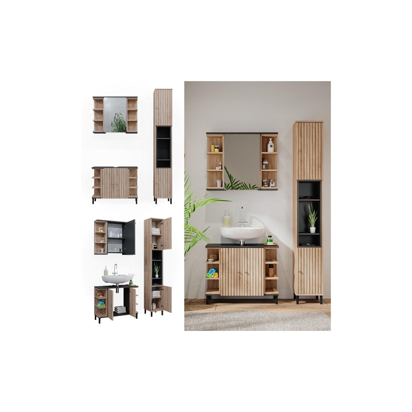 Vicco Badmöbel-Set Aquis Sonoma Anthrazit