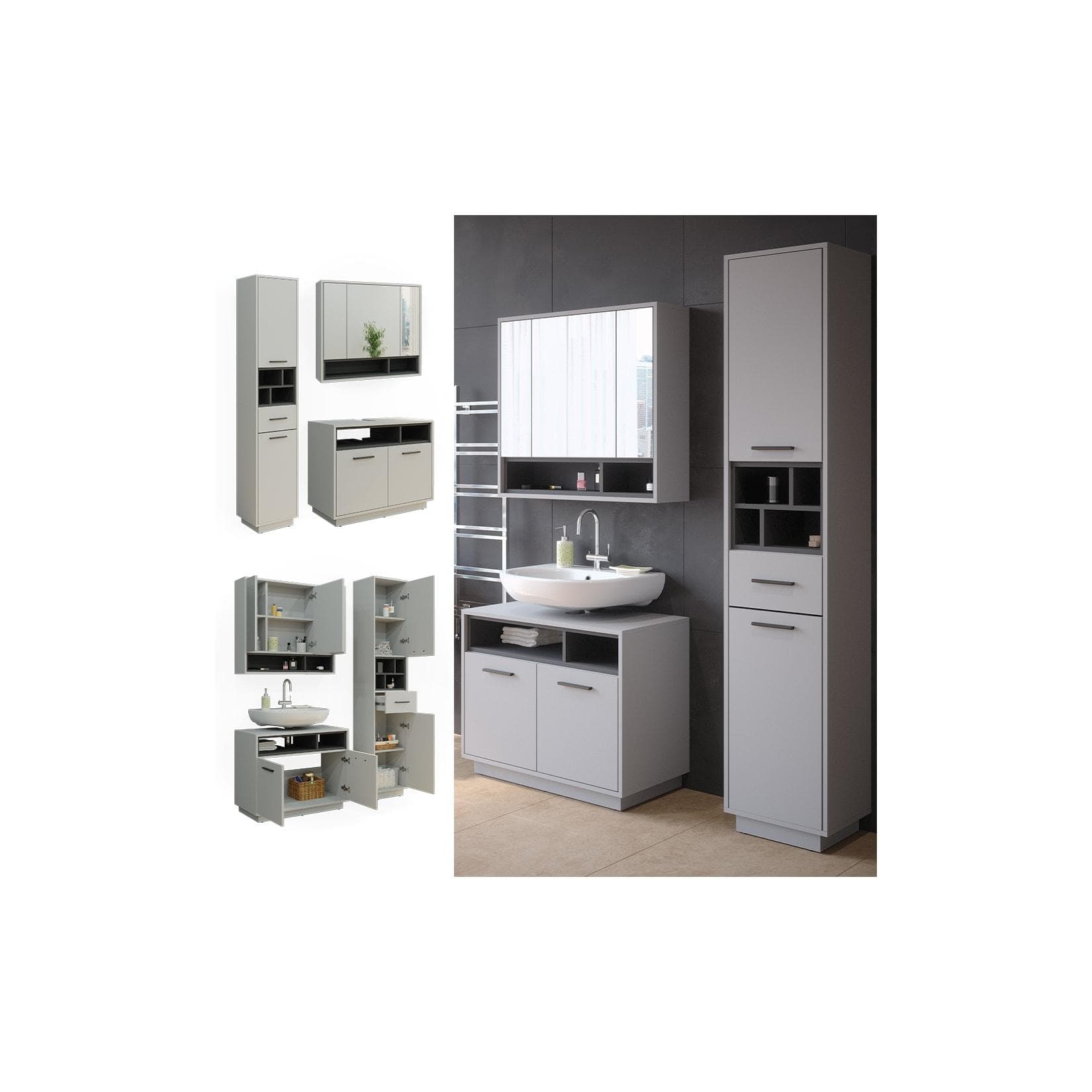 Vicco Badmöbel-Set Beatrice Grau Anthrazit Modern