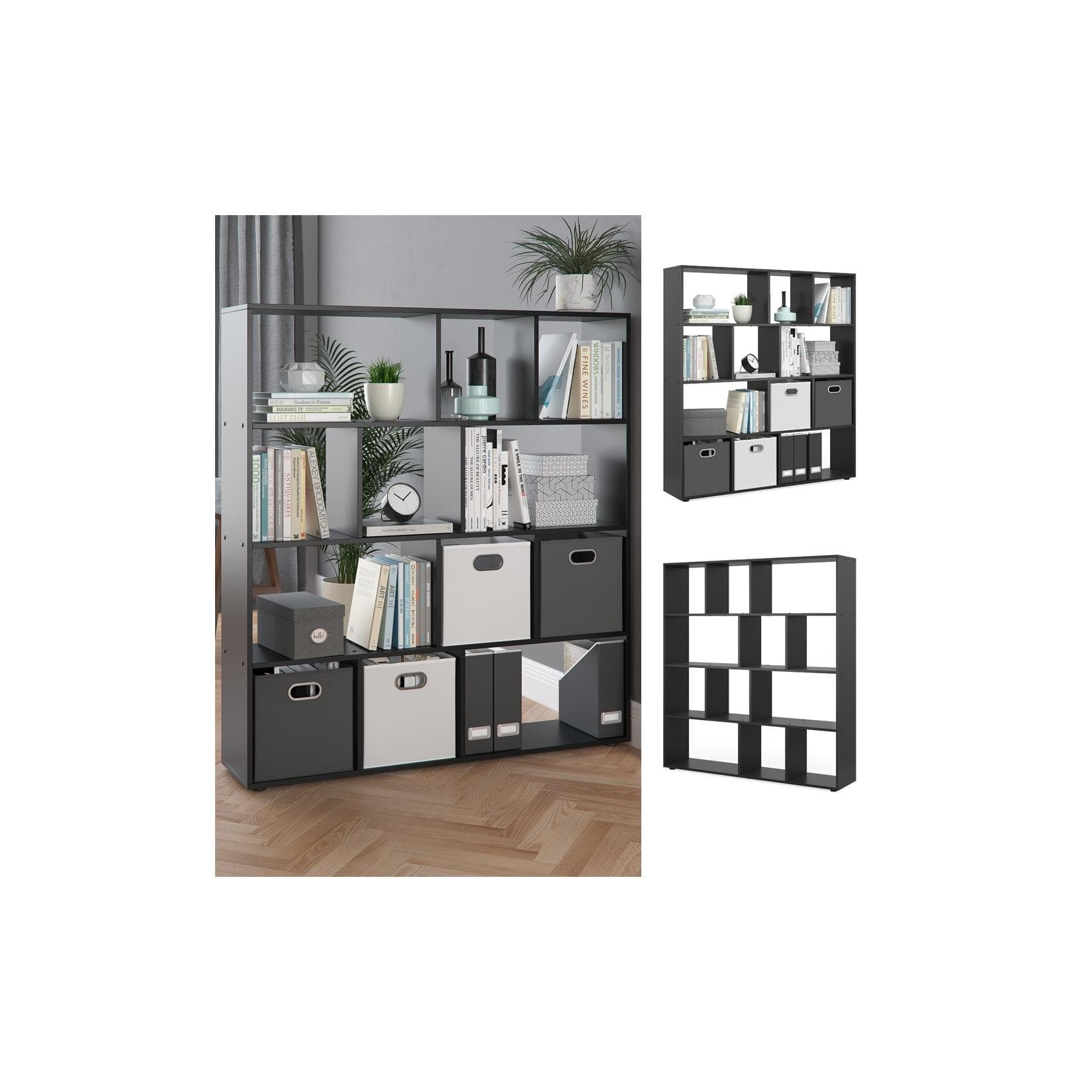 Vicco Raumteiler Pilar Schwarz 12 Fächer Bücherregal Standregal
