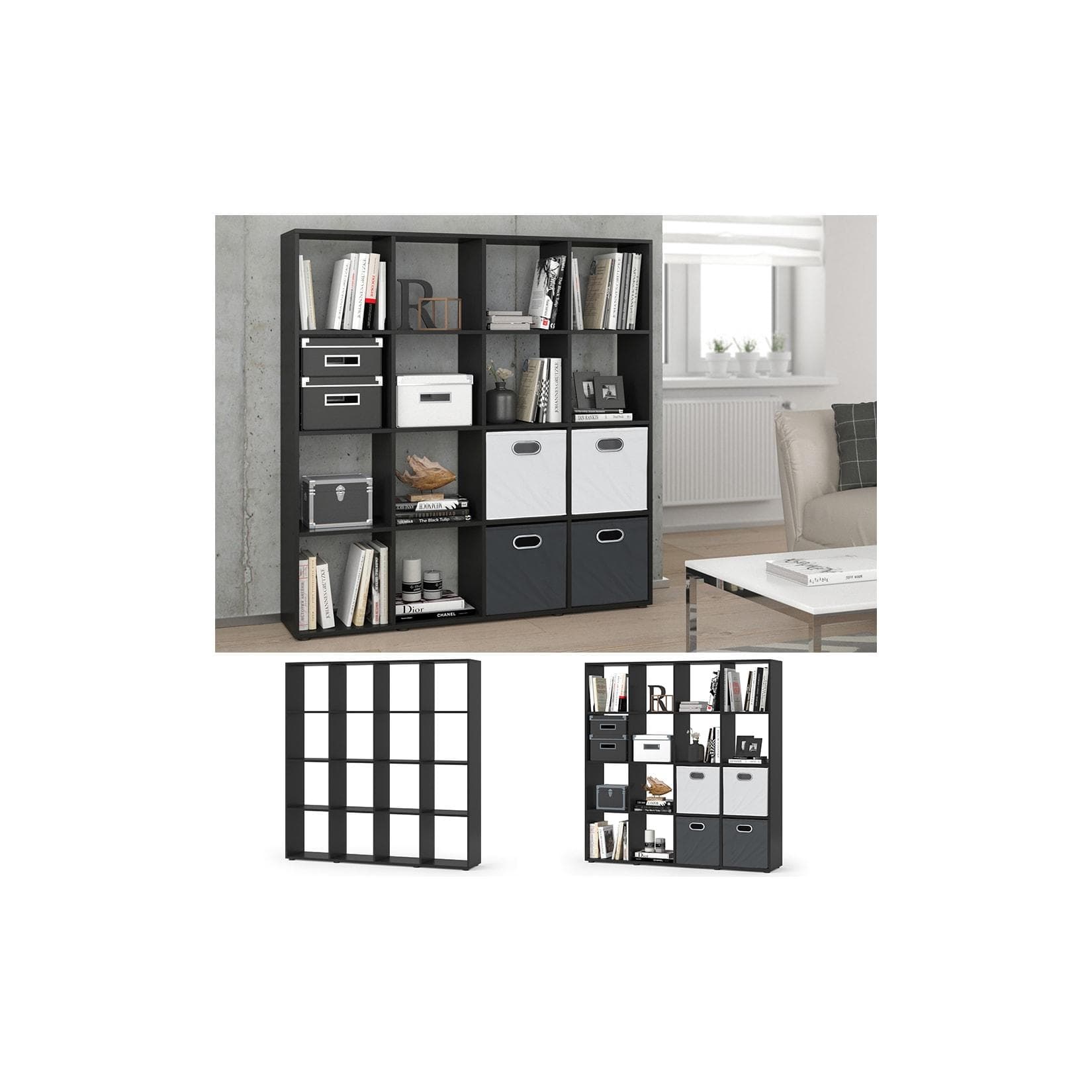 Vicco Raumteiler KARREE 16 Fächer Schwarz