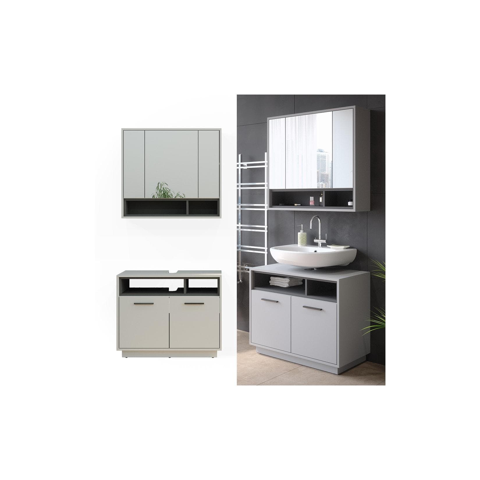 Vicco Badmöbel-Set Beatrice Grau Anthrazit Modern