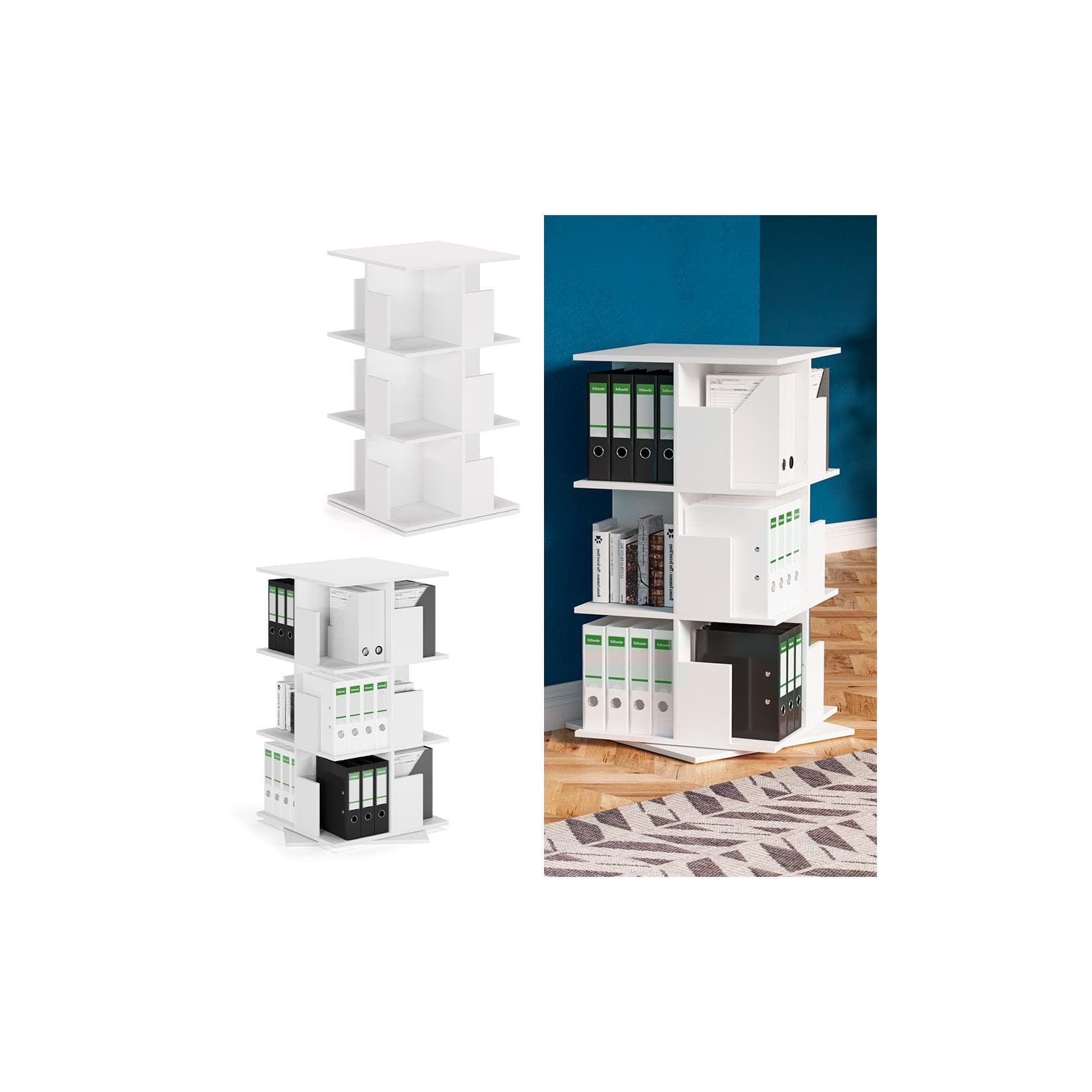Vicco Bücherregal Alfa Weiß 360° drehbar mit 12 Fächern