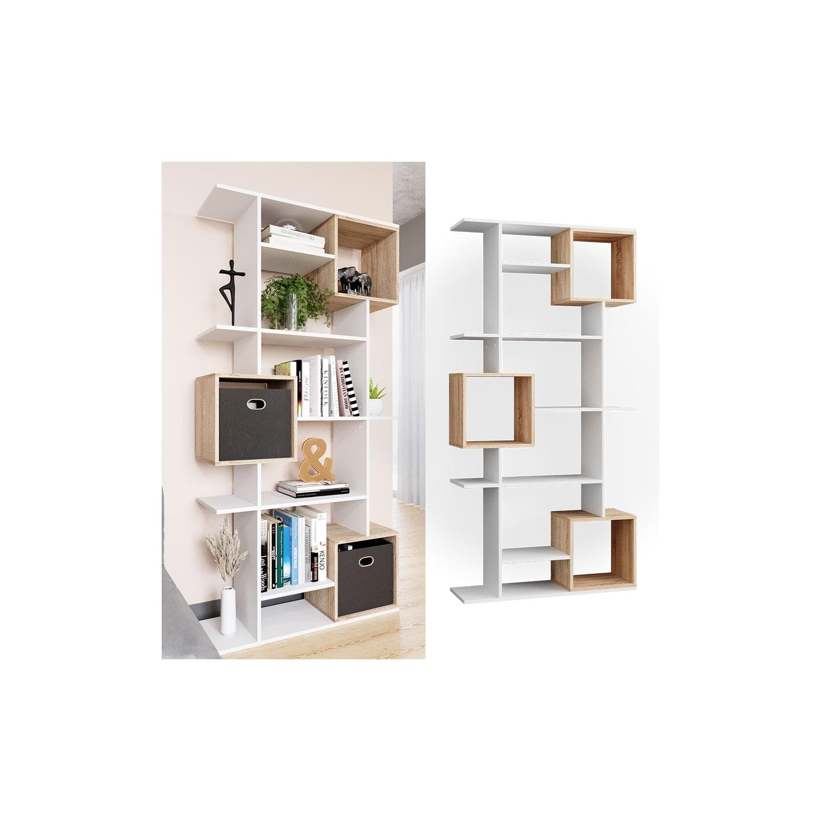 Weißer Raumteiler Cube in Sonoma-Optik