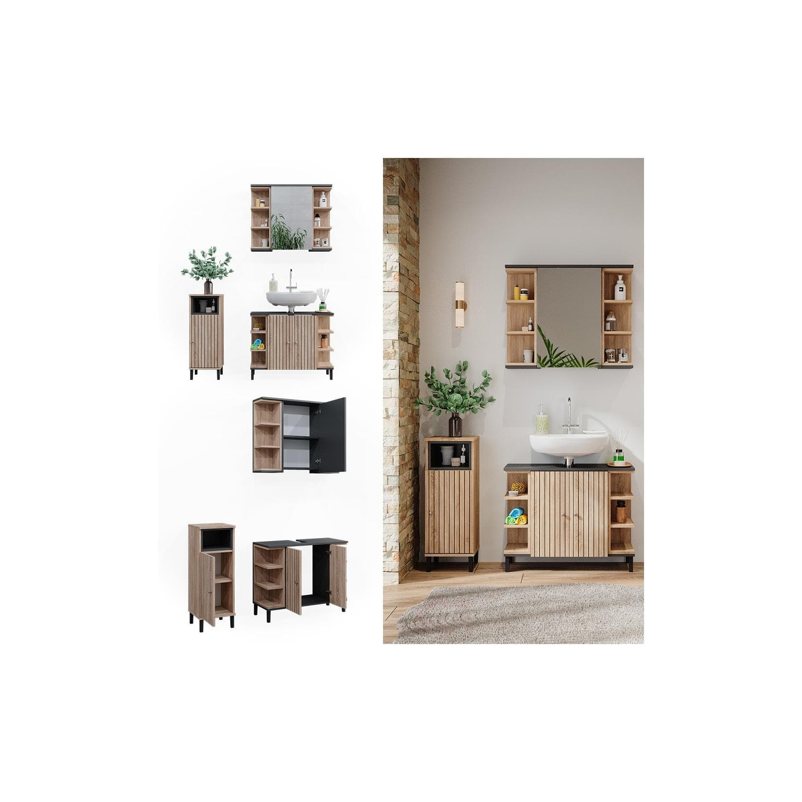 Vicco Badmöbel-Set Aquis Sonoma Anthrazit