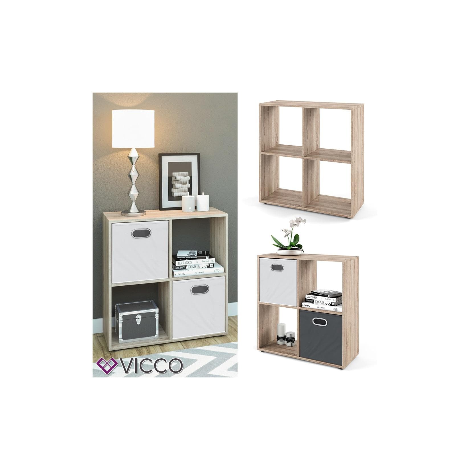 VICCO Raumteiler TETRA 4 Fächer Eiche Sonoma Würfelregal Standregal