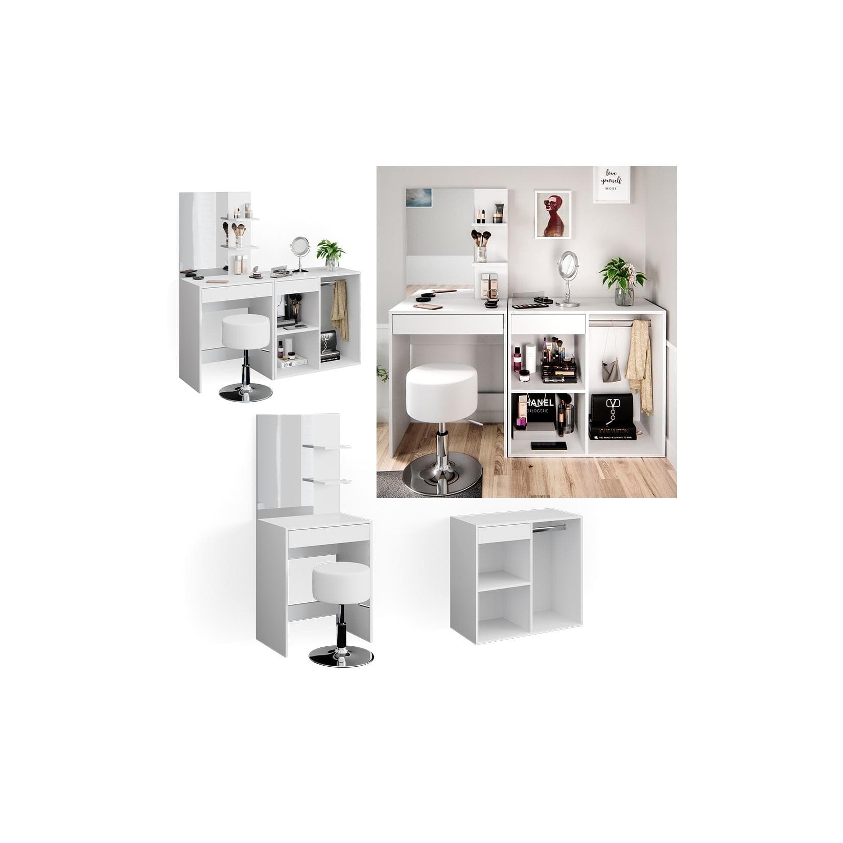 Vicco Schminktisch Isabelle + Hocker Beistellschrank Weiß