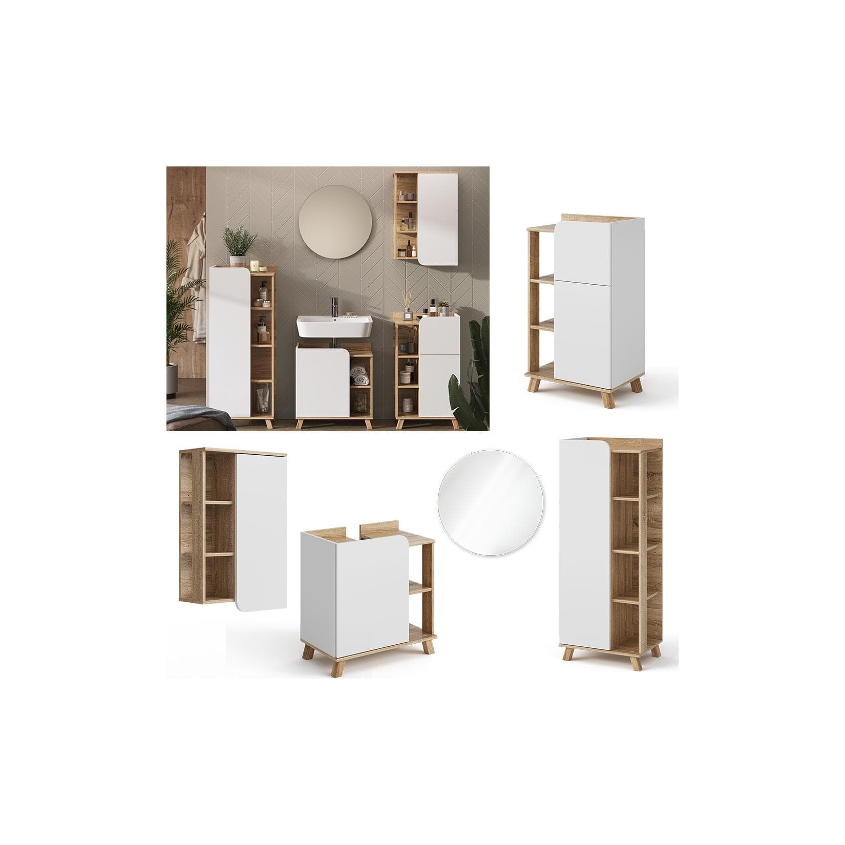 Badmöbel-Set Sonoma Weiß 5 Teile