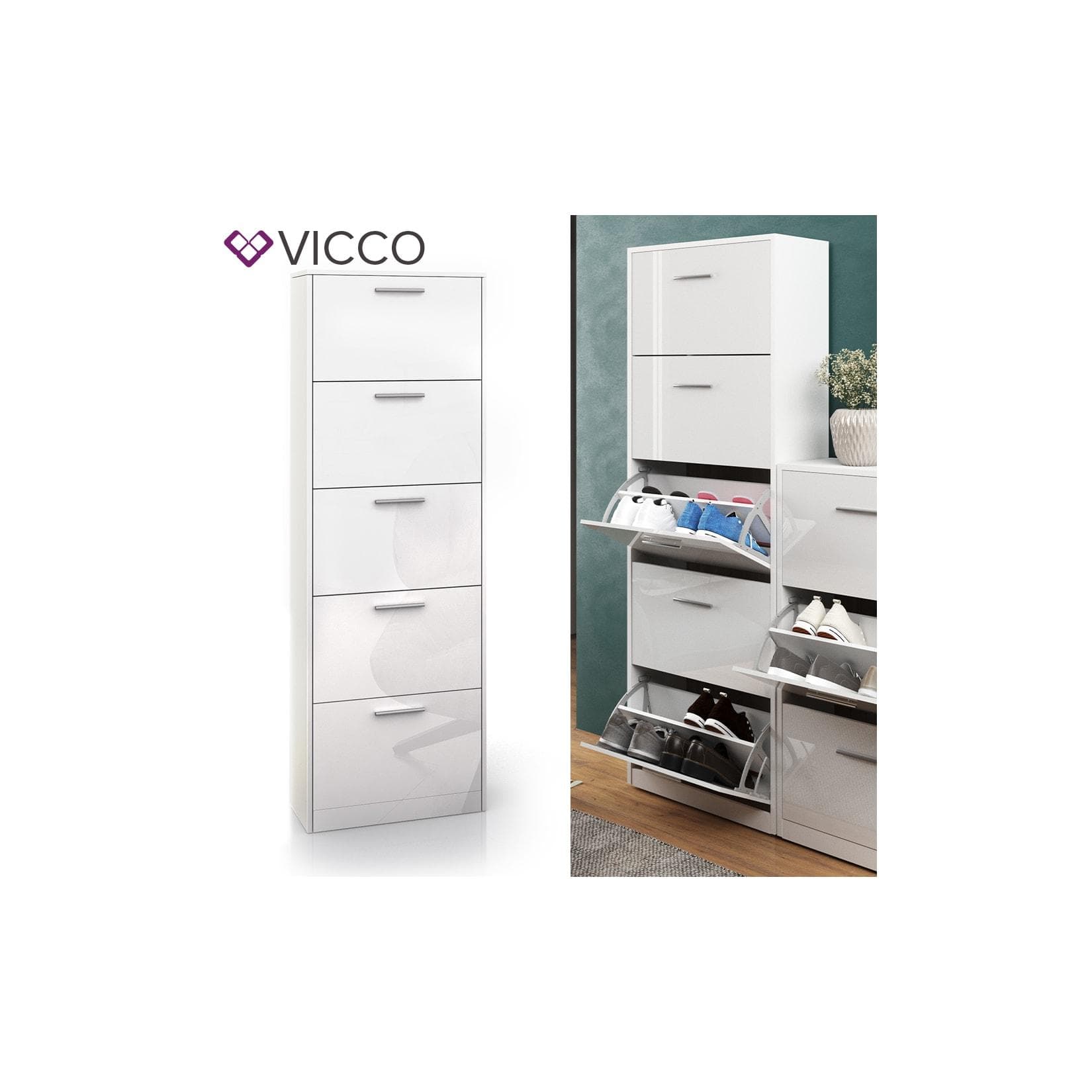 Vicco Schuhkipper Gizmo 5 Fächer Weiß Hochglanz