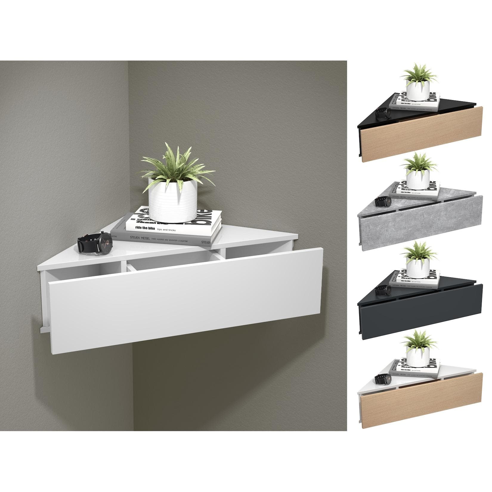 VCM Nachttisch Usal S Wandschublade Weiß/Braun Modern