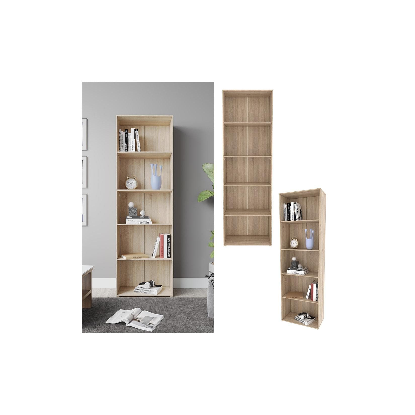 Stabiles Bücherregal aus Sonoma-Eiche mit 5 Fächern