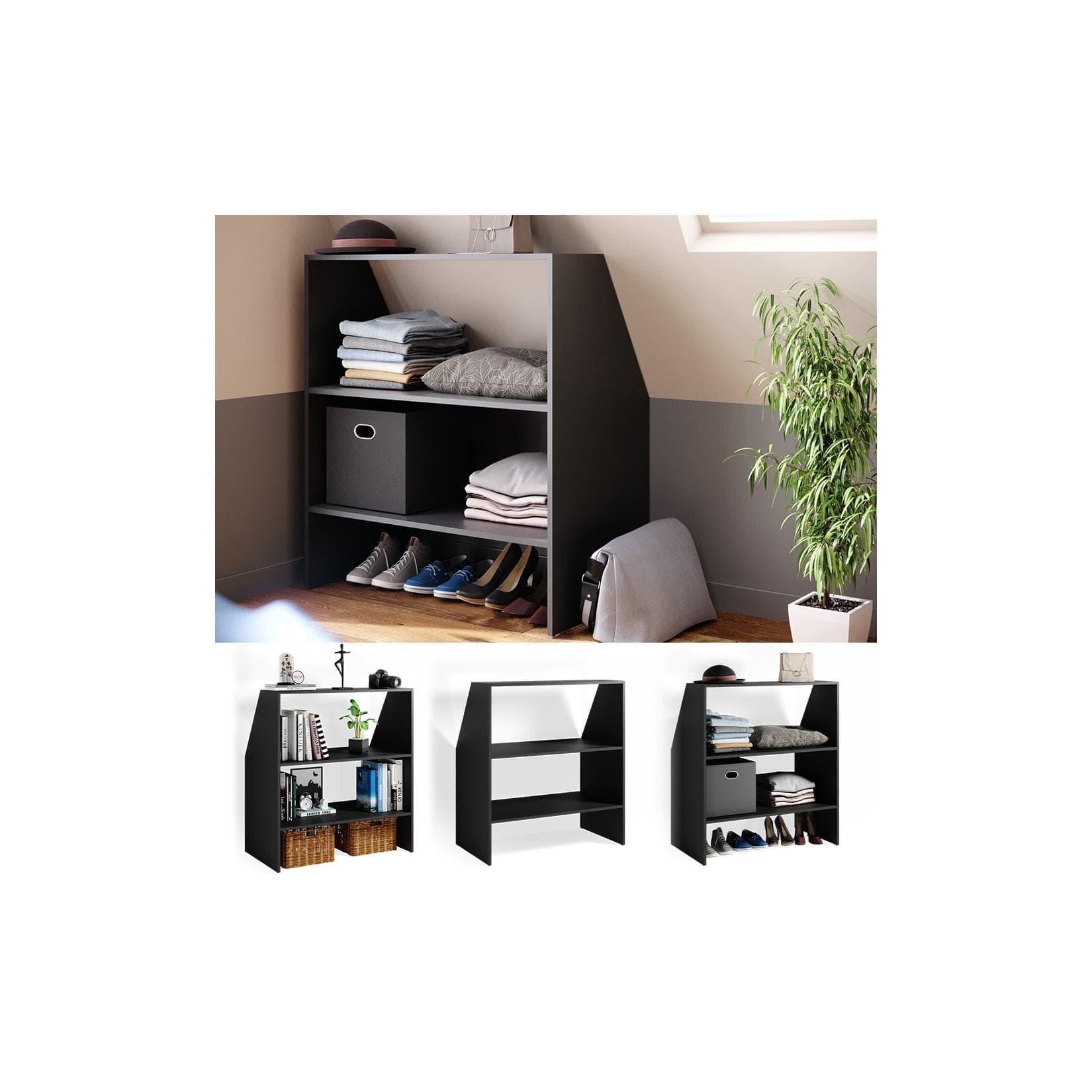 Vicco Dachschrägenregal Anthrazit 2 offene Regale Skandinavisch