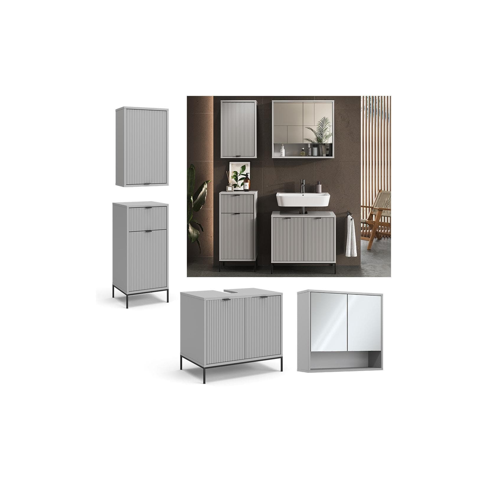 Vicco Badmöbel-Set Eliza Grau Modern Waschtischunterschrank
