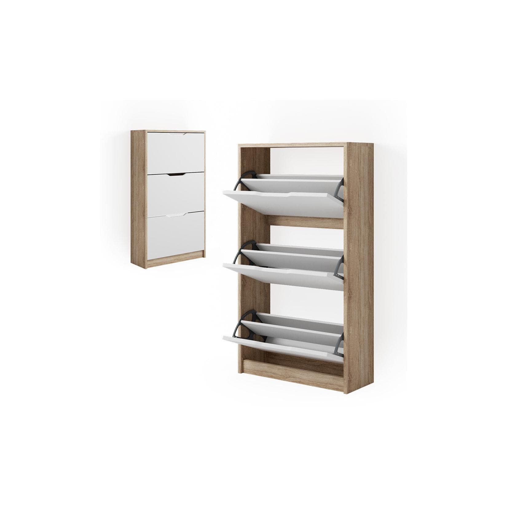 Schuhkipper mit 3 Fächern - Sonoma/Weiß