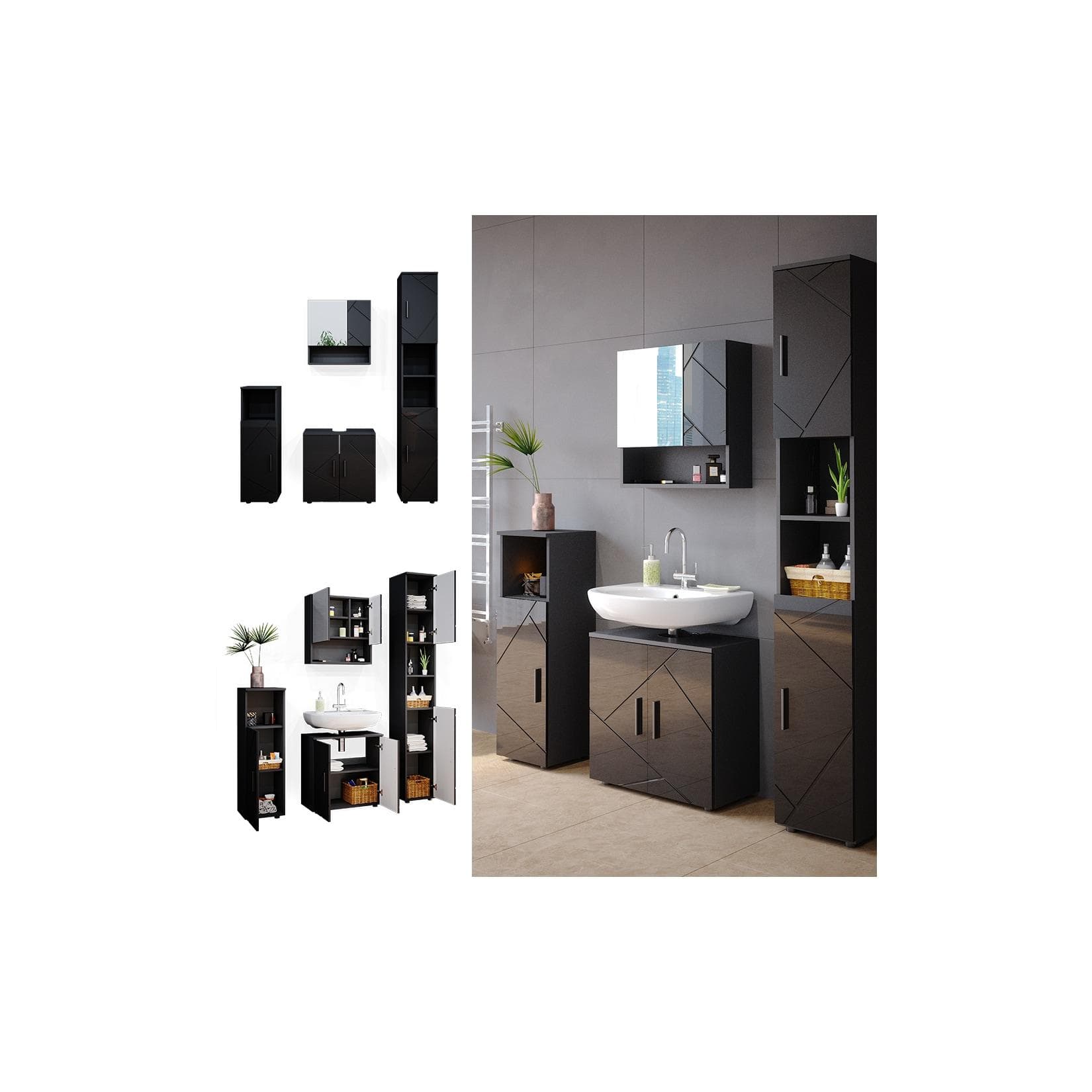 Vicco Badmöbel Set Irma Weiß Spiegelschrank Hochschrank Midischrank