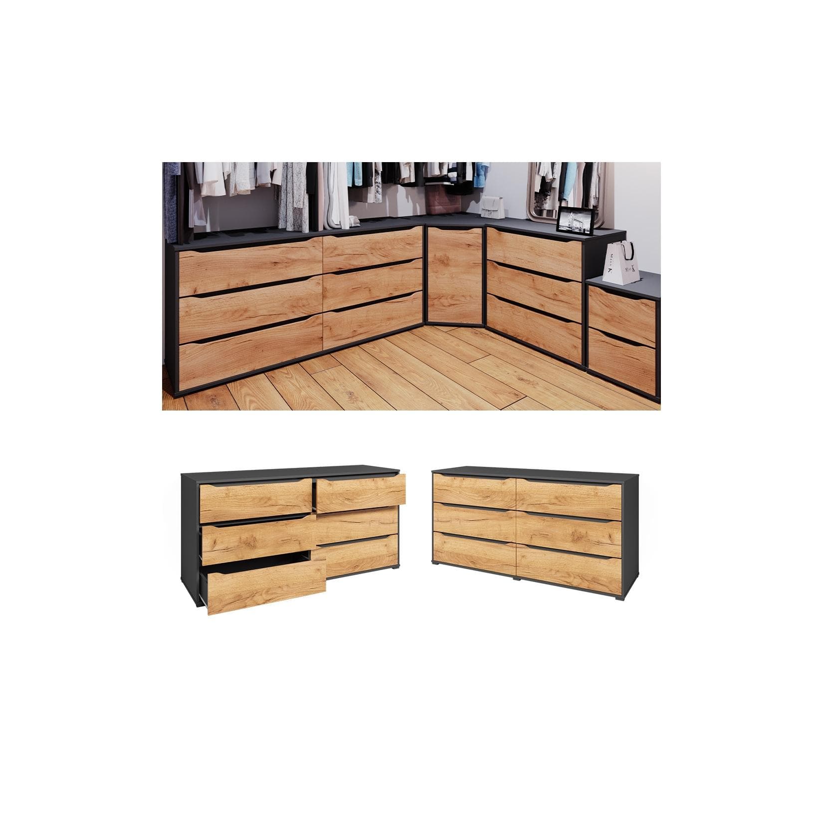 Vicco Kommode Ruben Sideboard Anthrazit Goldkraft Eiche Modern