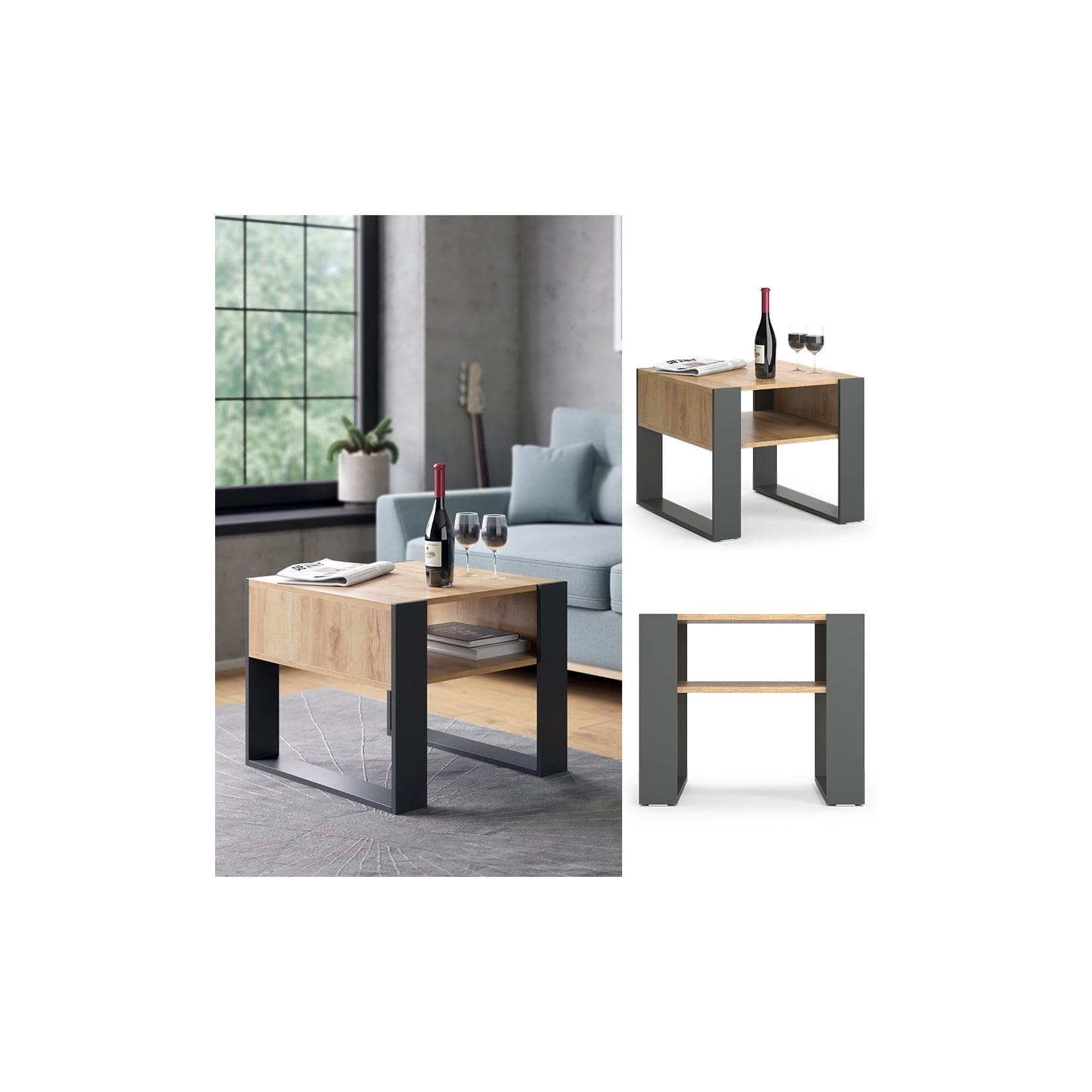 Anthrazit-Gold Couchtisch mit Eiche-Optik