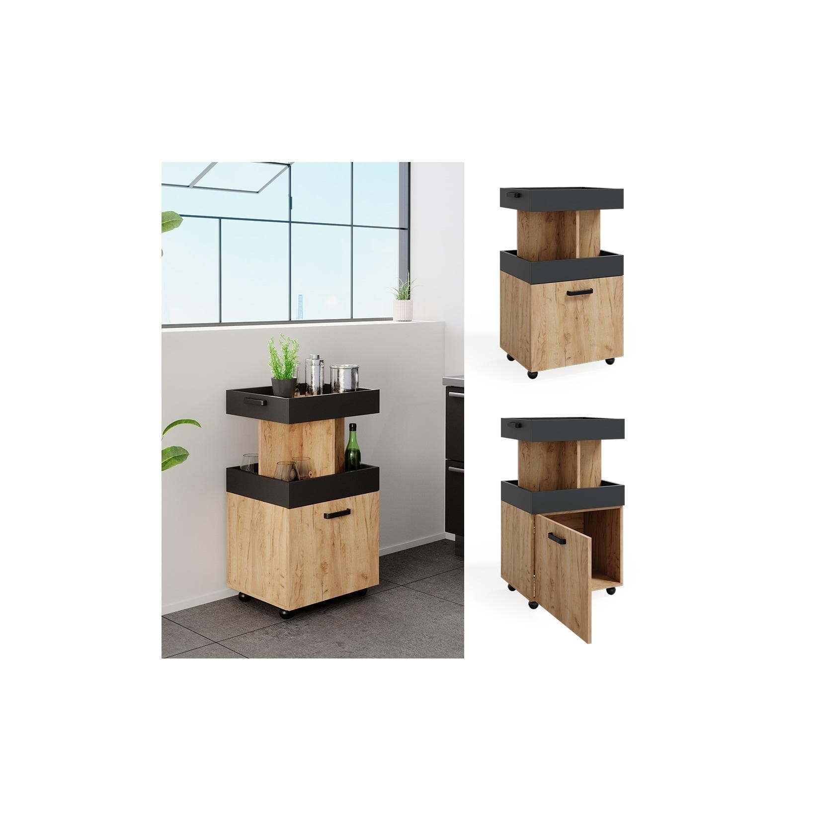 Goldkraft Eiche Barschrank mit Anthrazit-Akzenten
