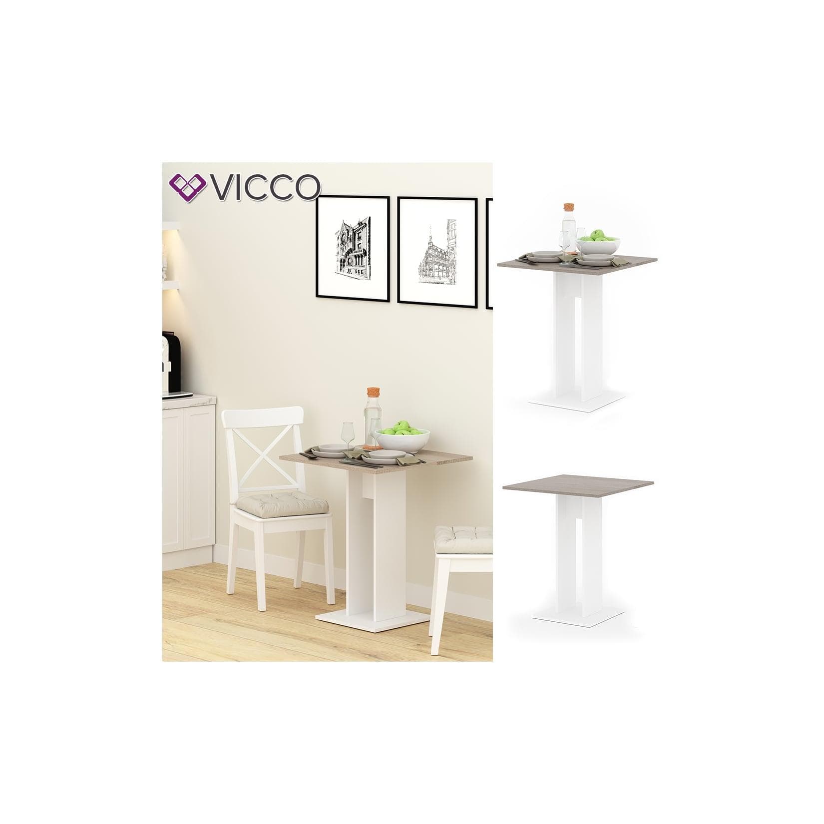 Vicco Esstisch Repose Säulentisch Weiß Sonoma Eiche Kompakt