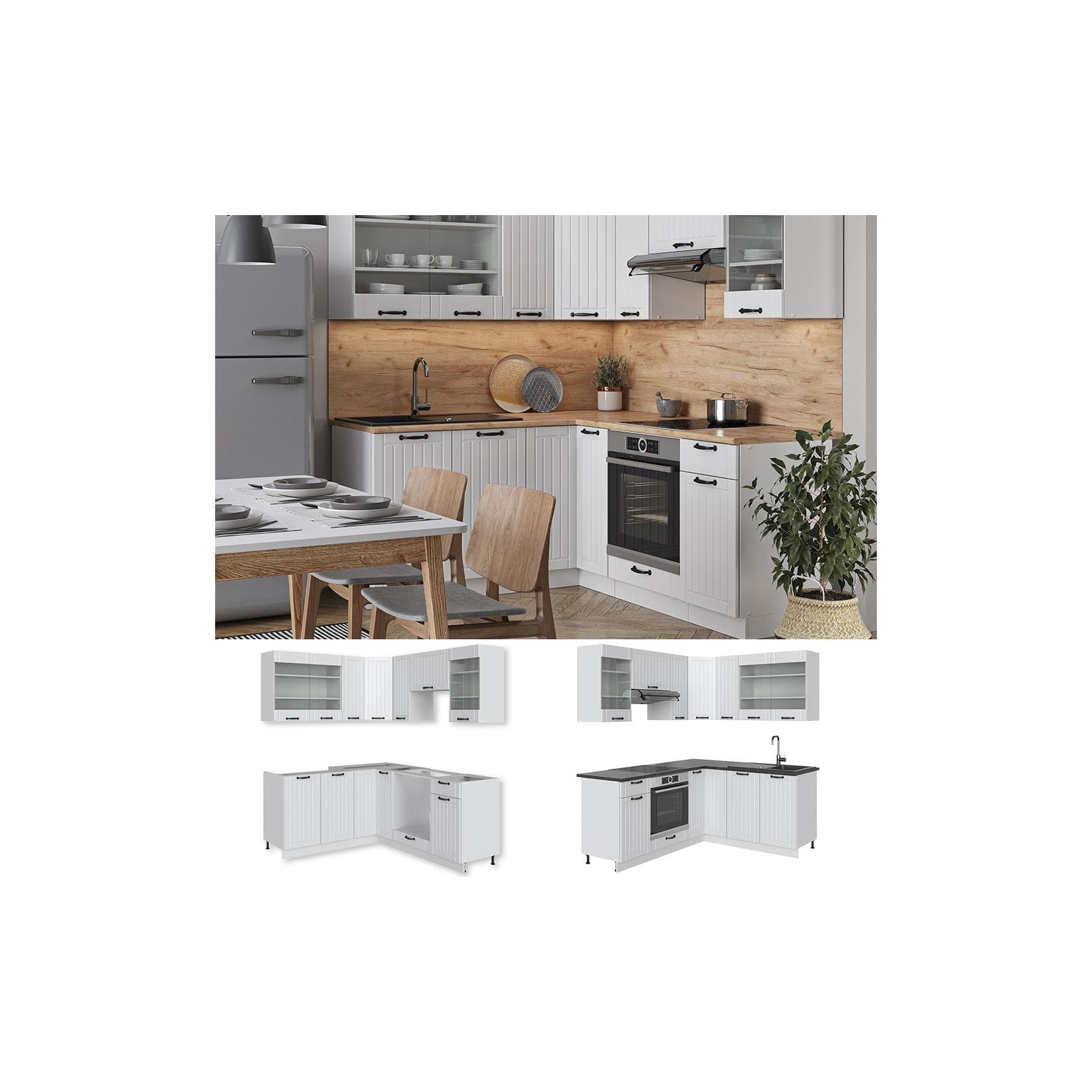 Vicco Küchenzeile Fame-Line Landhaus Eckküche Einbau Weiß