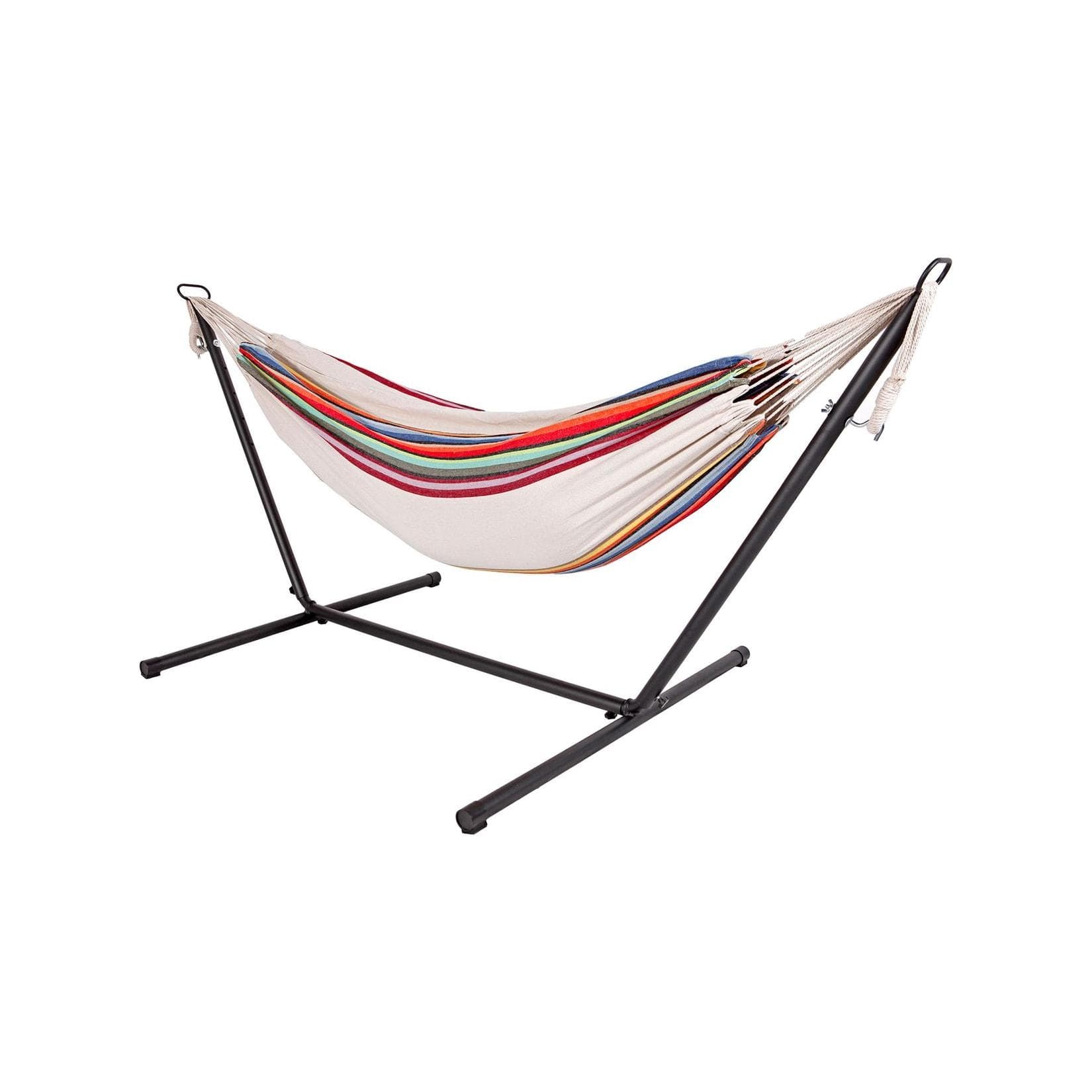 LEX Doppel Hängematte Bunt Weiß Beige Rot Gestreift Stahlgestell