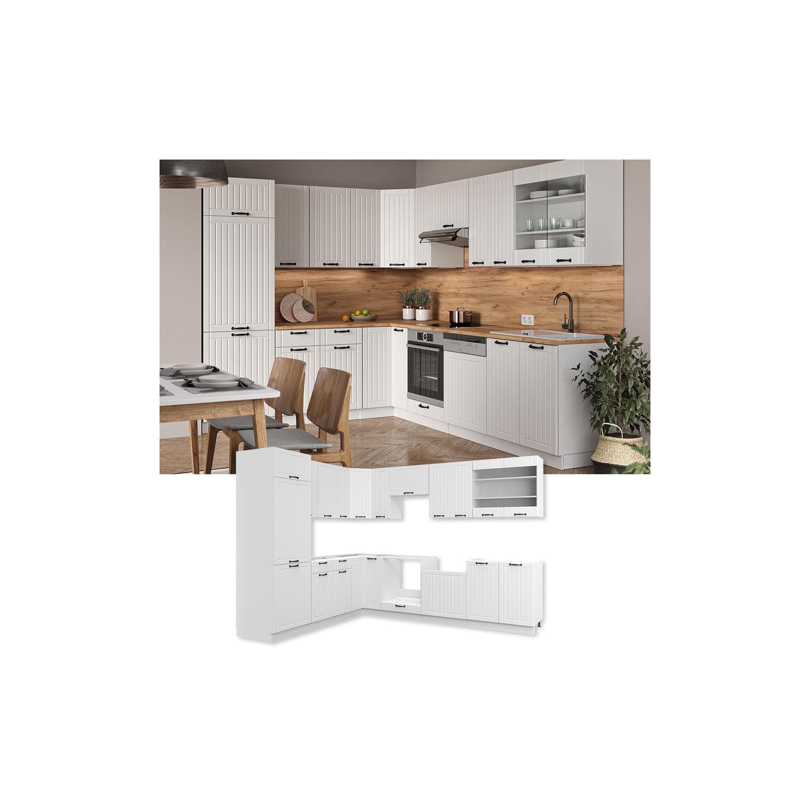 Vicco Küchenzeile Fame-Line Landhaus Weiß Eckküche Winkel