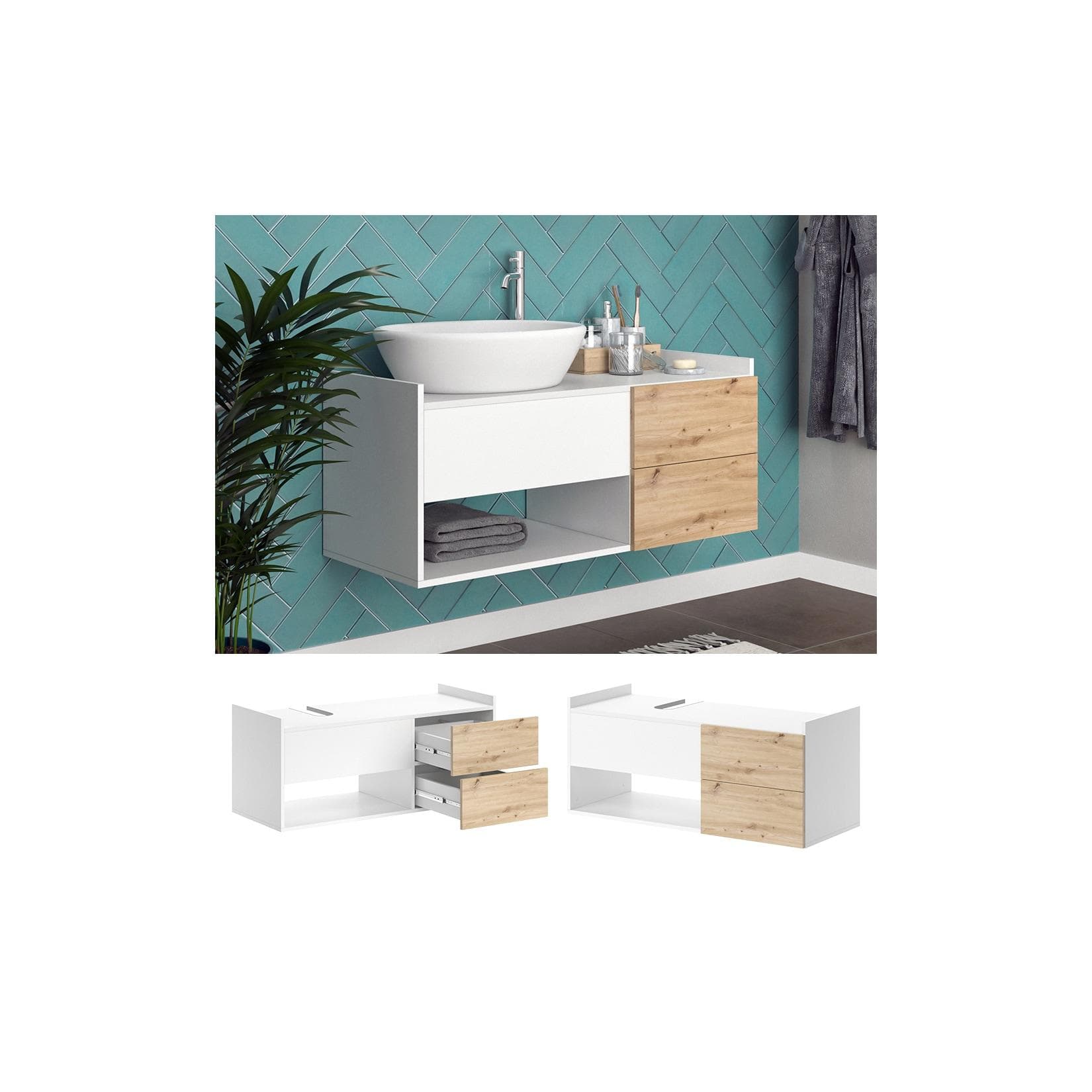 Vicco Waschtischunterschrank Alf Weiß Artisan Eiche mit Schublade