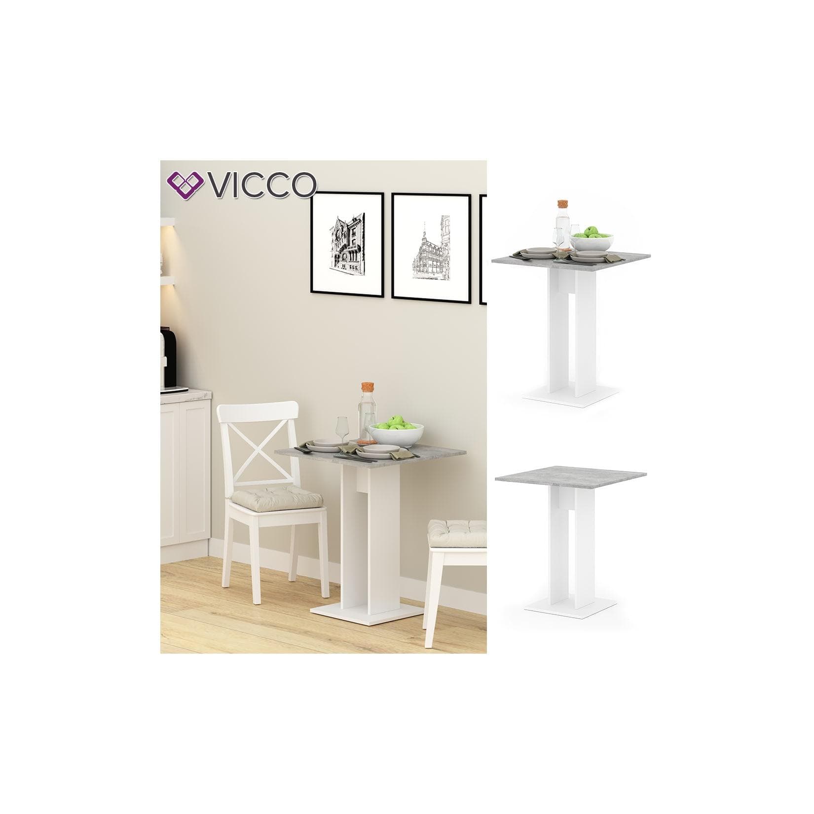 Vicco Esstisch Repose Säulentisch Beton Grau Weiß Modern