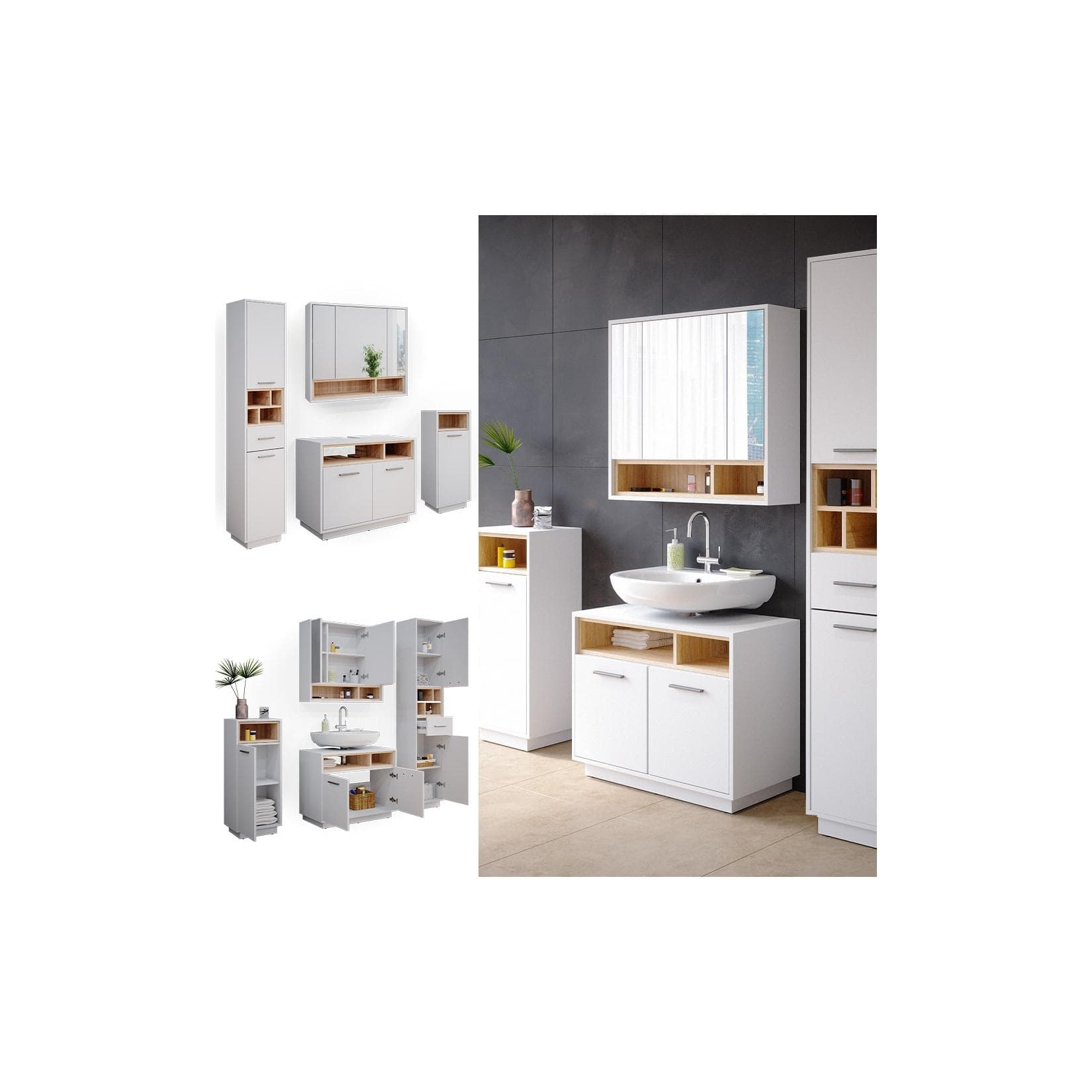 Vicco Badmöbel Beatrice Spiegelschrank Waschtisch Midischrank Weiß Modern