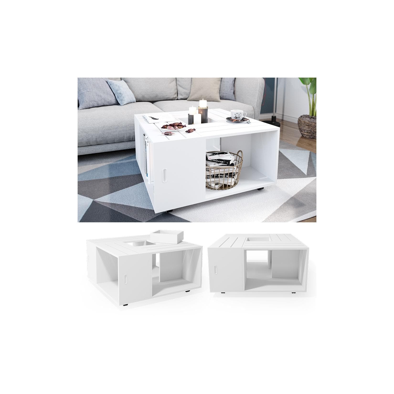 Vicco Couchtisch Anton Weiß Modern Obstkisten-Look