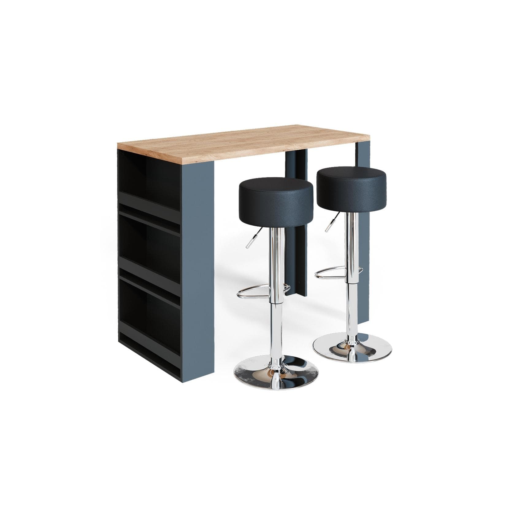 Vicco Bartisch Eiche Anthrazit mit 2 Barhockern