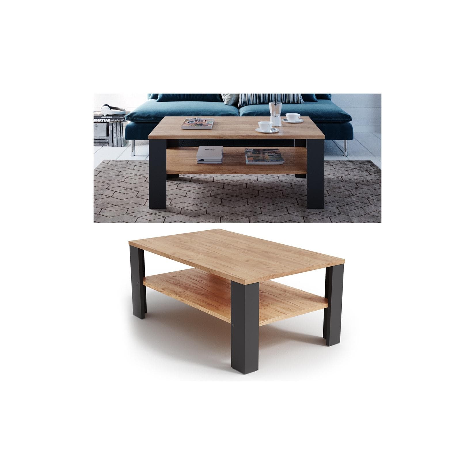 Vicco Couchtisch Anthrazit Sandeiche mit Ablagefläche