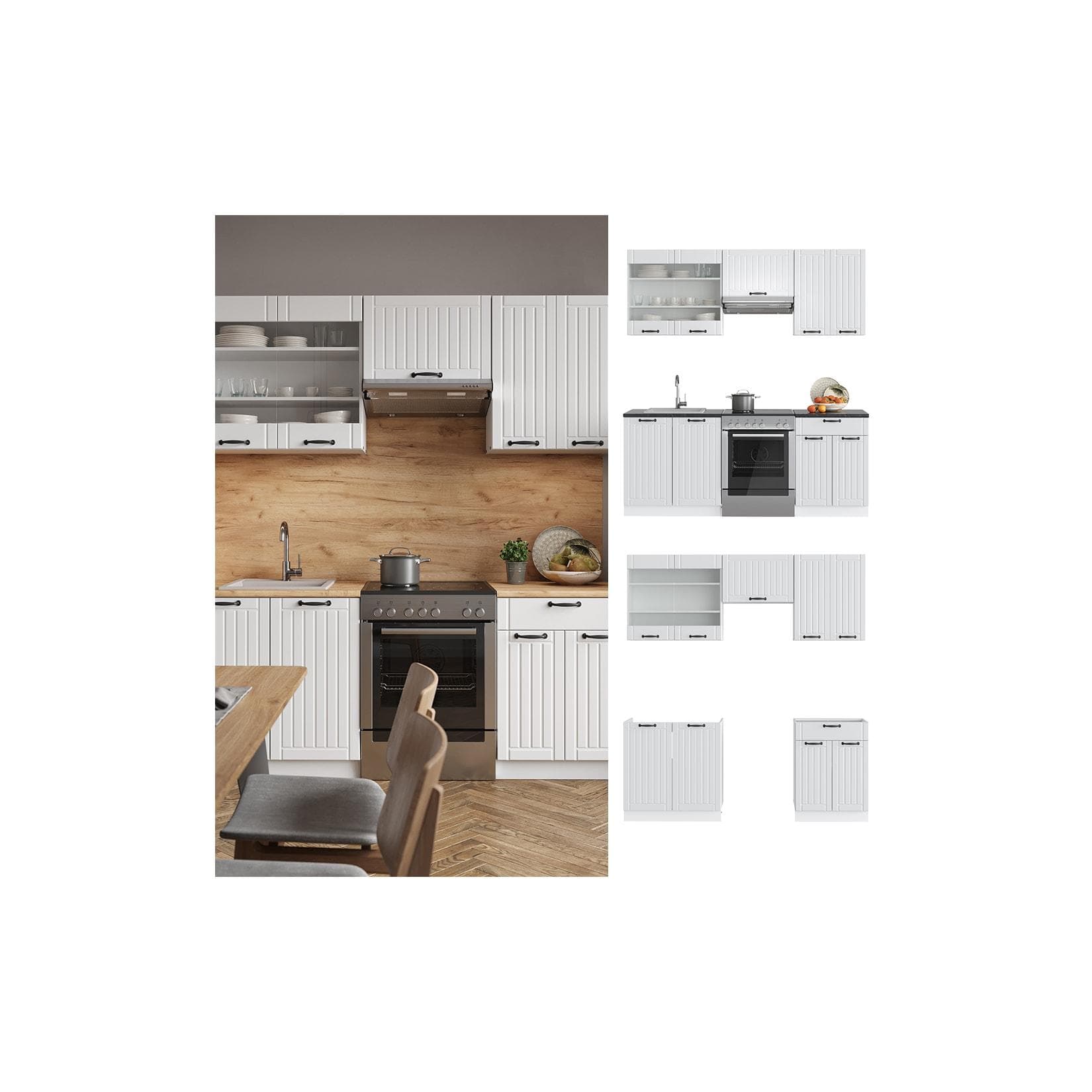 Vicco Küche Fame-Line 200 cm Küchenzeile Landhaus Einbau Weiß