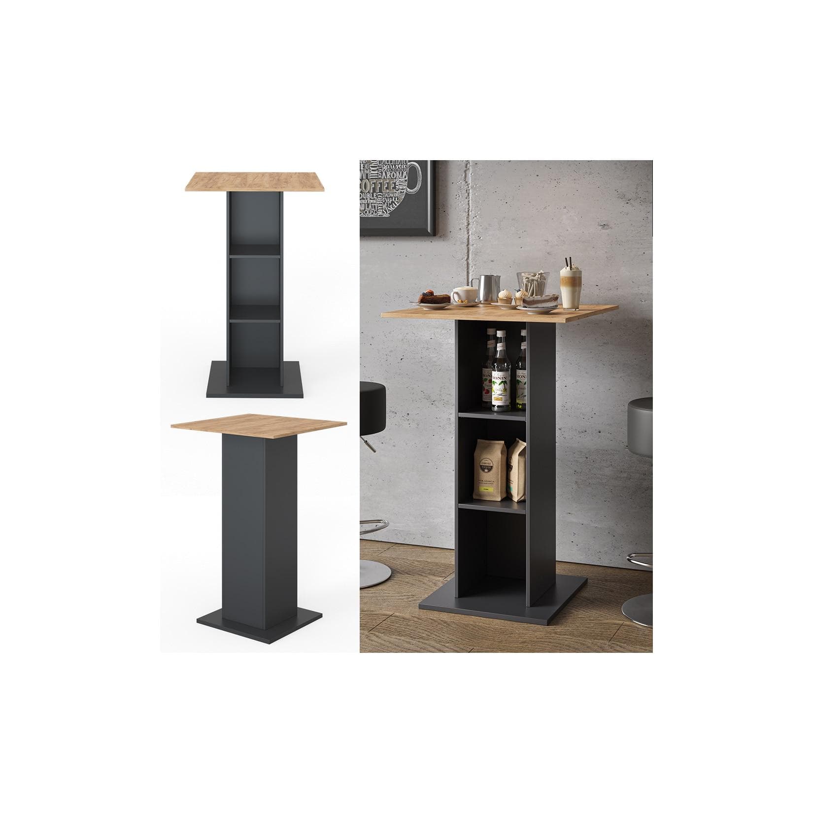 Vicco Bartisch Rodeo Anthrazit/Goldkraft Eiche mit Regal