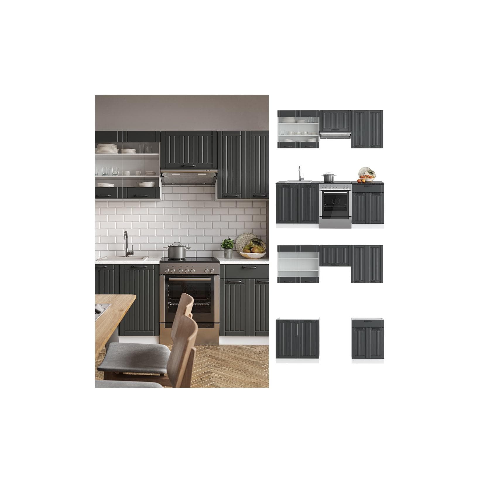 Vicco Fame-Line 200 cm Küchenzeile Landhaus Anthrazit Einbau