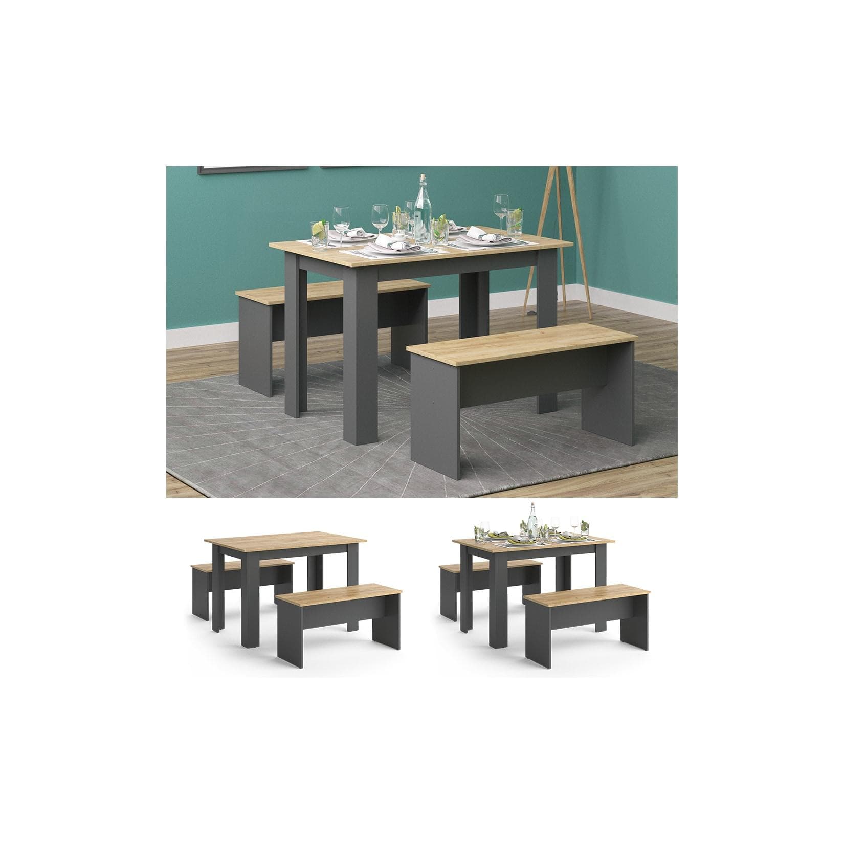 Vicco Essgruppe Sentio Anthrazit/Goldkraft Eiche 3-tlg.
