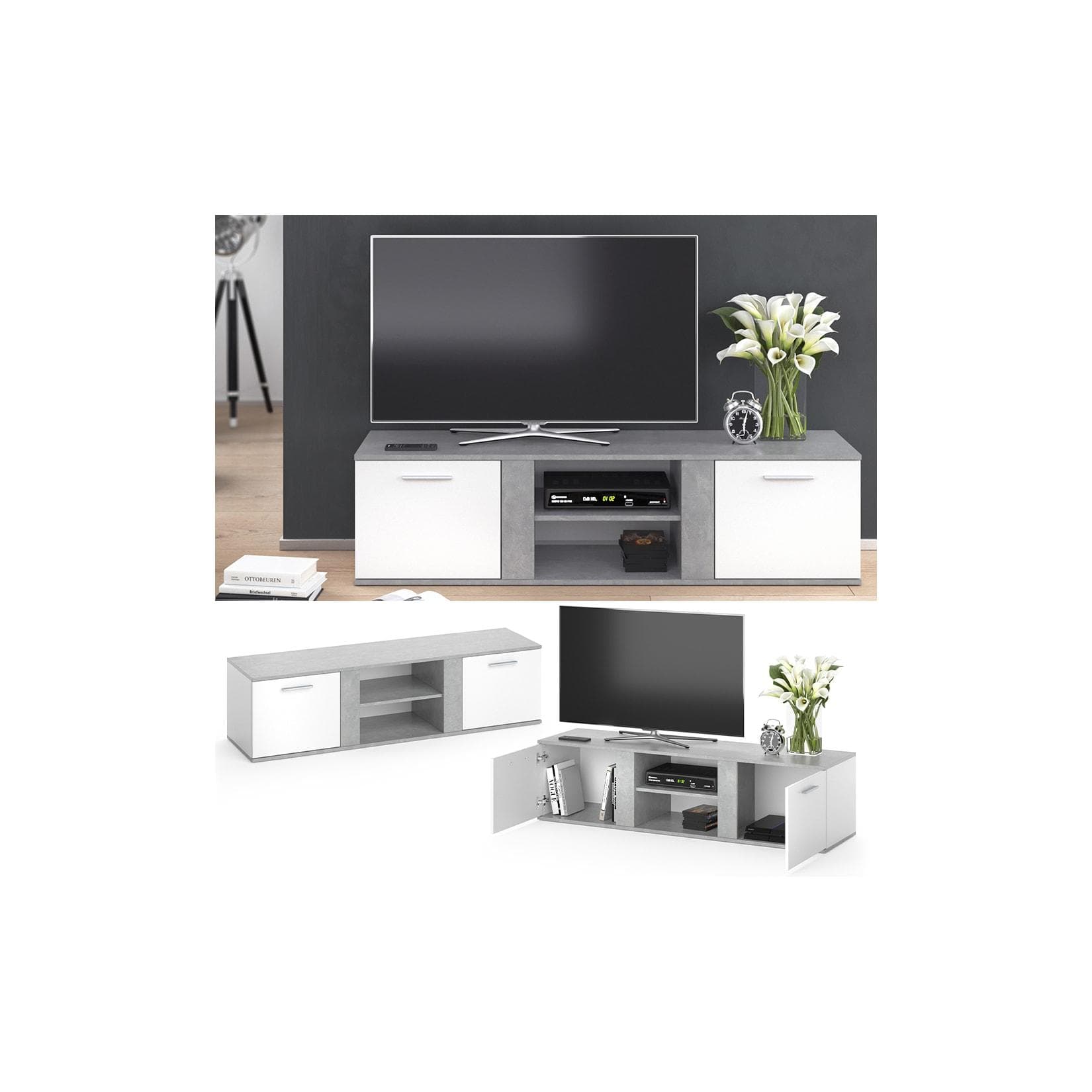 Vicco TV Lowboard Novelli Weiß Beton Fernsehschrank Sideboard