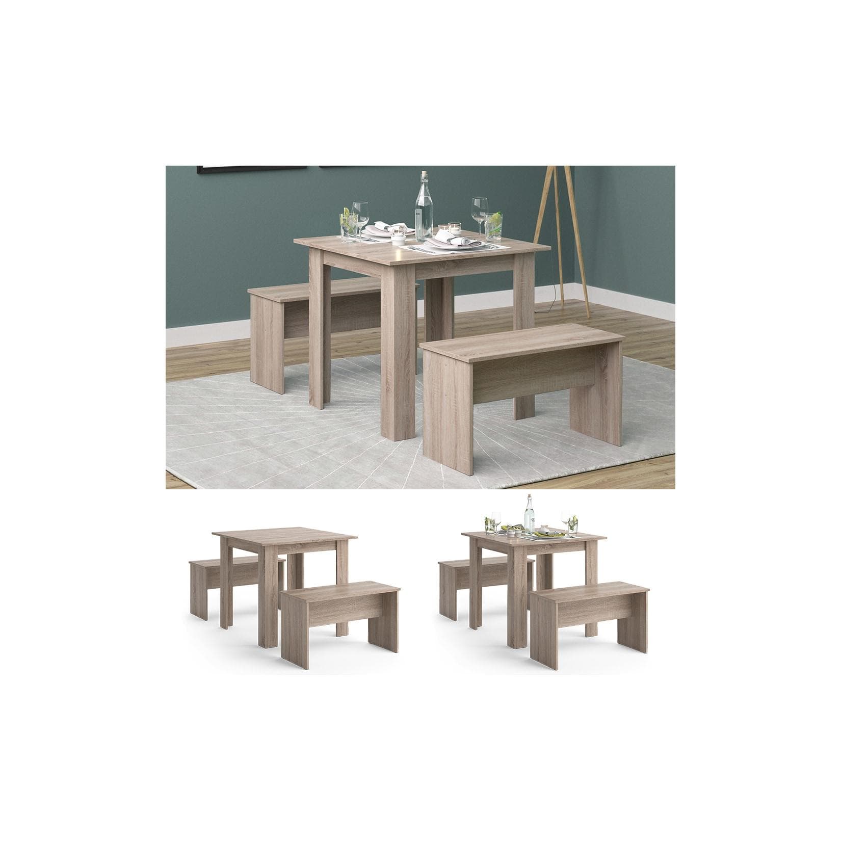 Platzsparende Essgruppe mit 2 Bänken