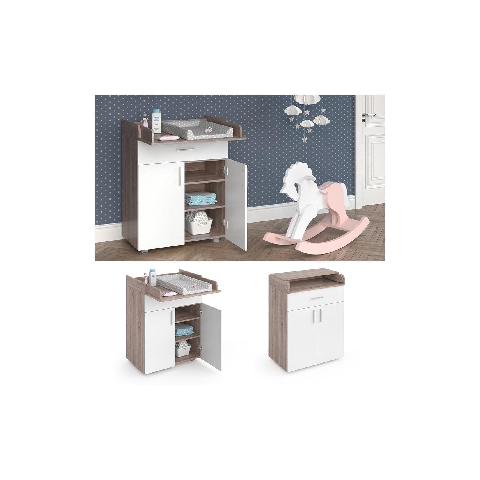 Wickelkommode in Weiß/Sonoma